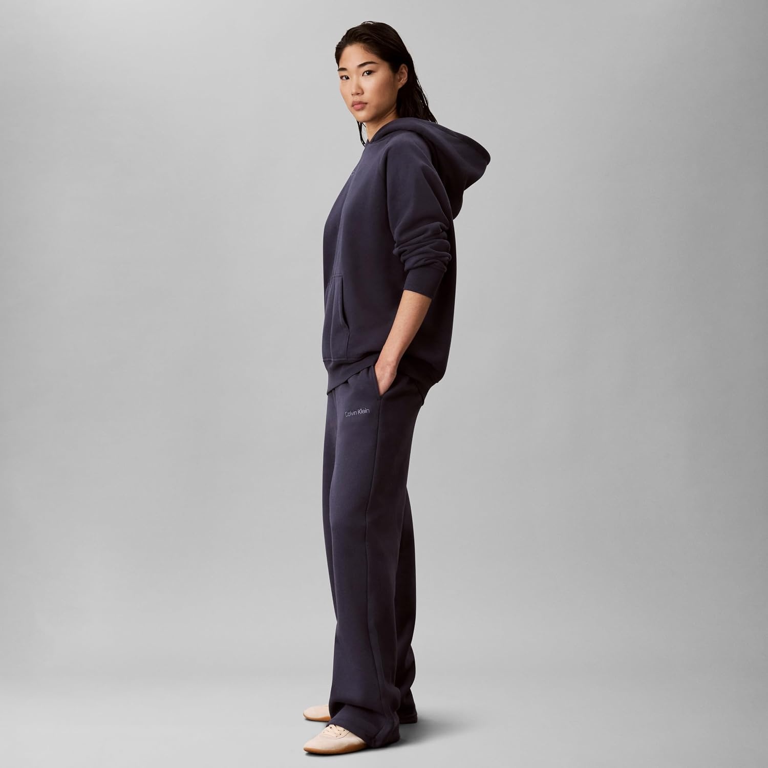 image:imageCalvin Klein Womens Brushed French Terry Straight Leg JoggersBlue Nights