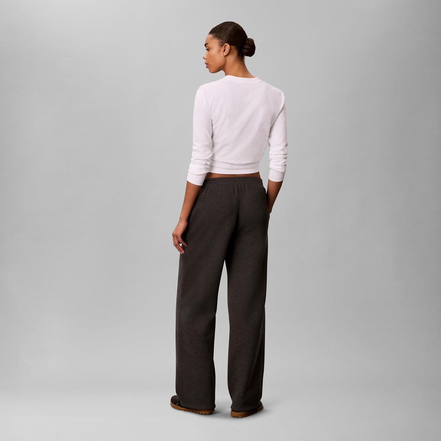 image:imageCalvin Klein Womens Brushed French Terry Straight Leg JoggersCharcoal Heather