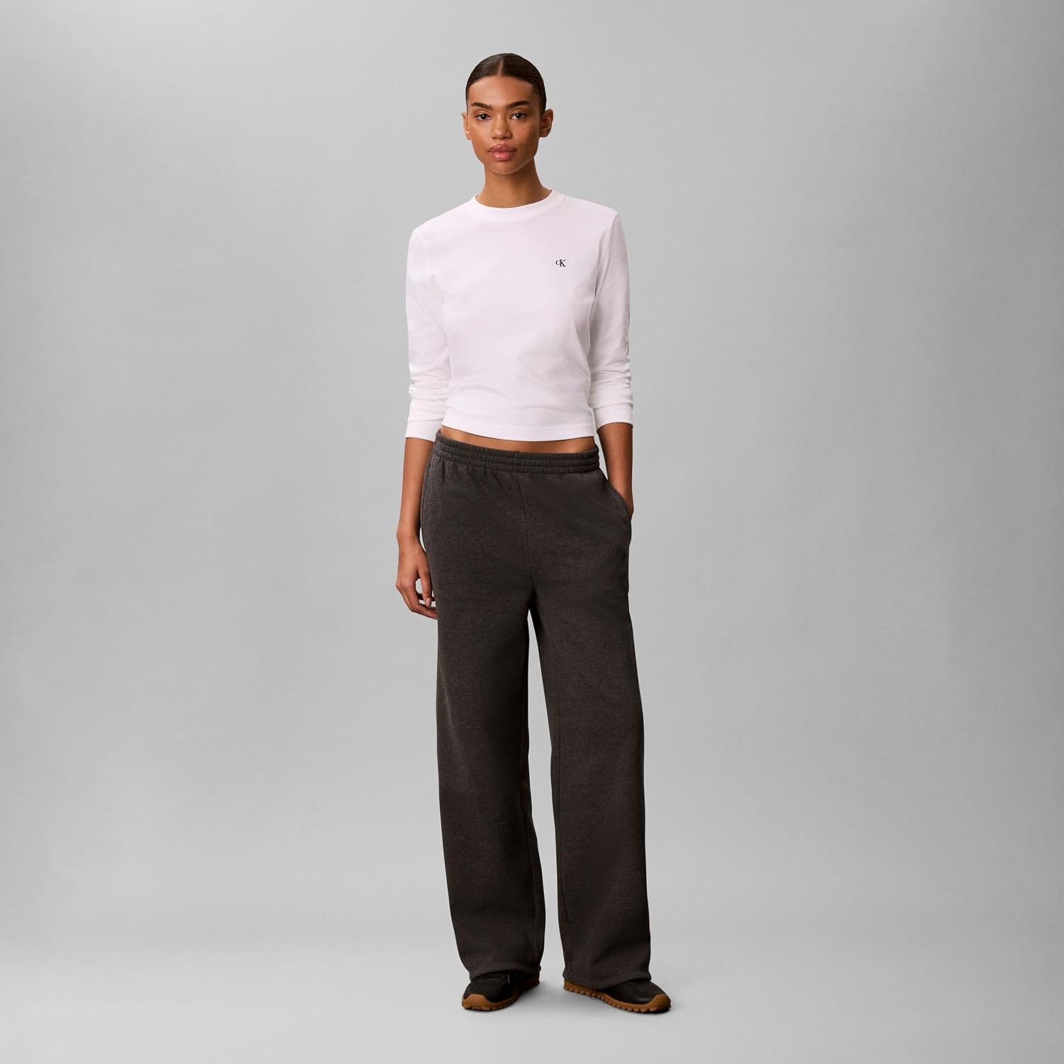 image:imageCalvin Klein Womens Brushed French Terry Straight Leg JoggersCharcoal Heather