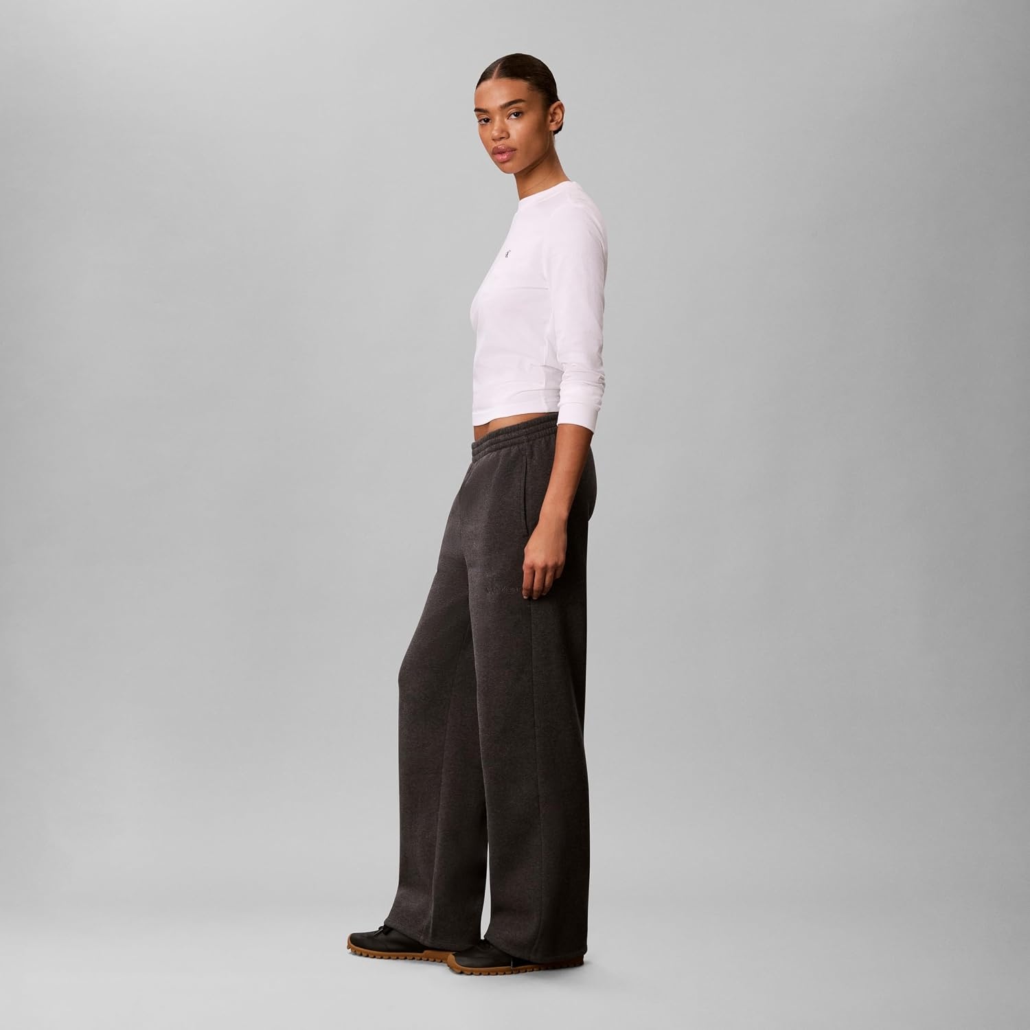 image:imageCalvin Klein Womens Brushed French Terry Straight Leg JoggersCharcoal Heather
