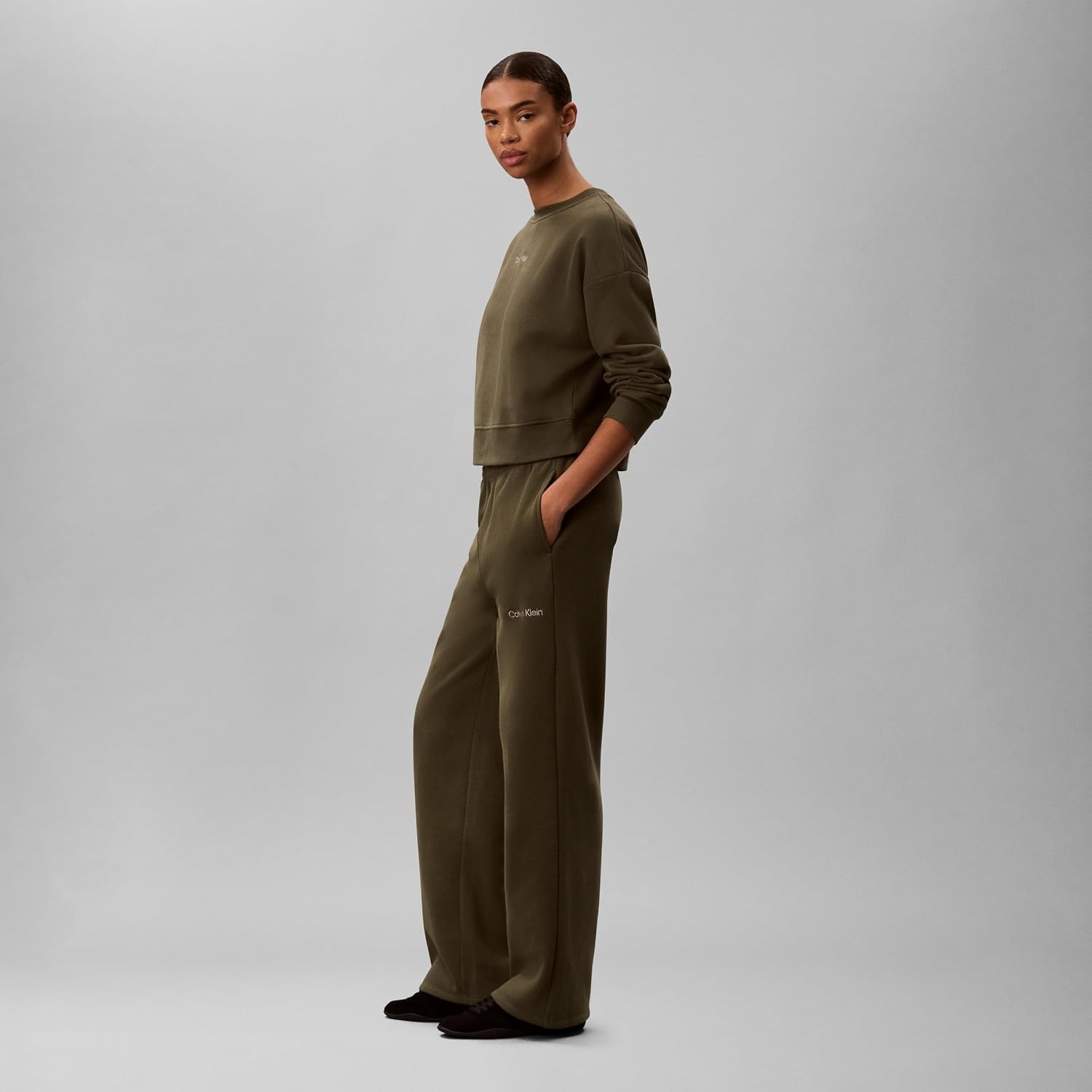 image:imageCalvin Klein Womens Brushed French Terry Straight Leg JoggersFatigue Grey