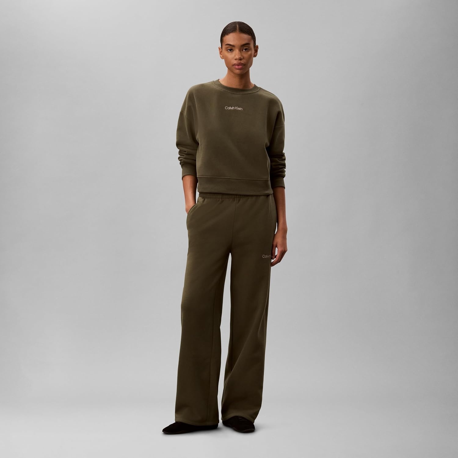 image:imageCalvin Klein Womens Brushed French Terry Straight Leg JoggersFatigue Grey