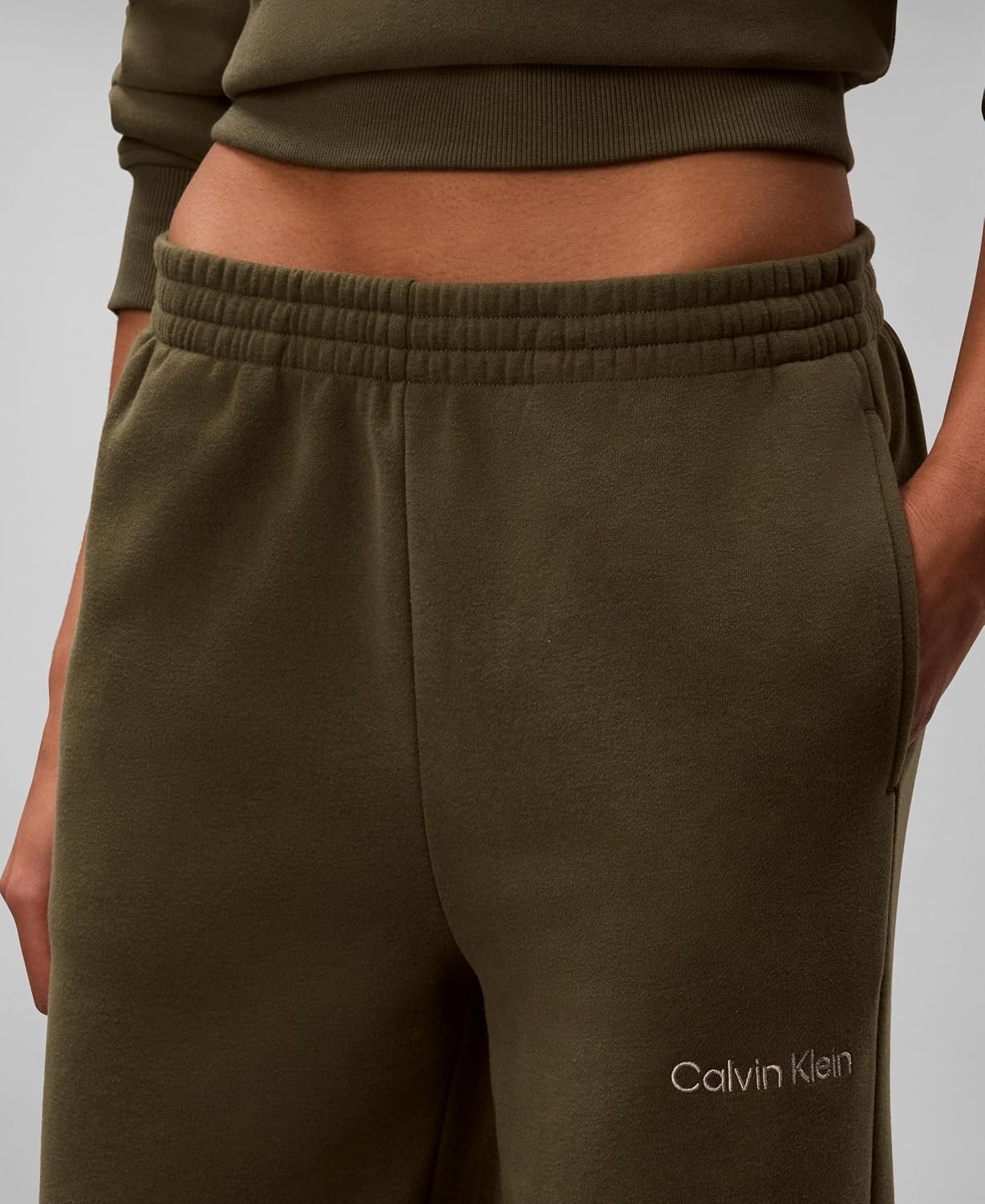image:imageCalvin Klein Womens Brushed French Terry Straight Leg JoggersFatigue Grey