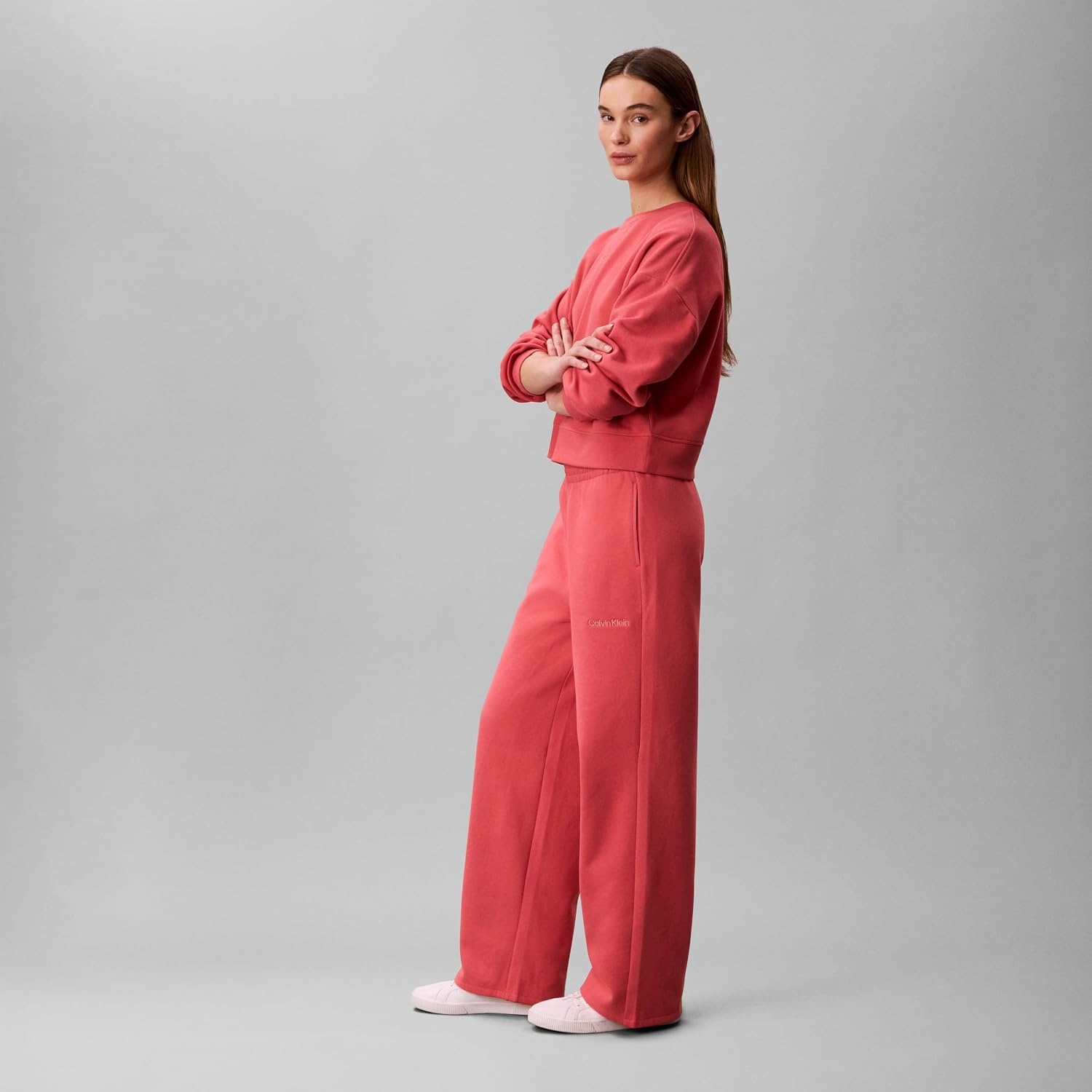 image:imageCalvin Klein Womens Brushed French Terry Straight Leg JoggersWine Blossom