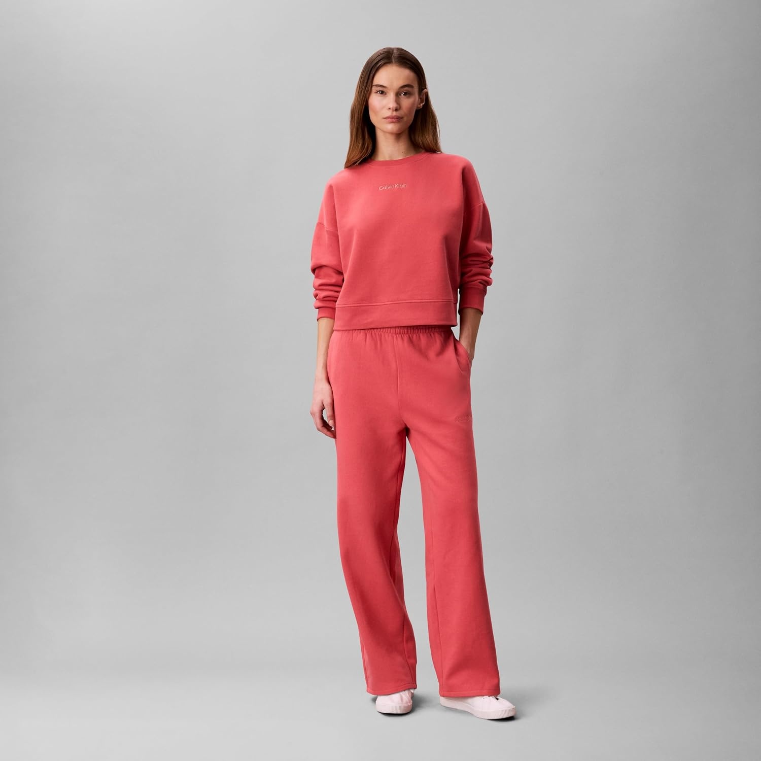 image:imageCalvin Klein Womens Brushed French Terry Straight Leg JoggersWine Blossom