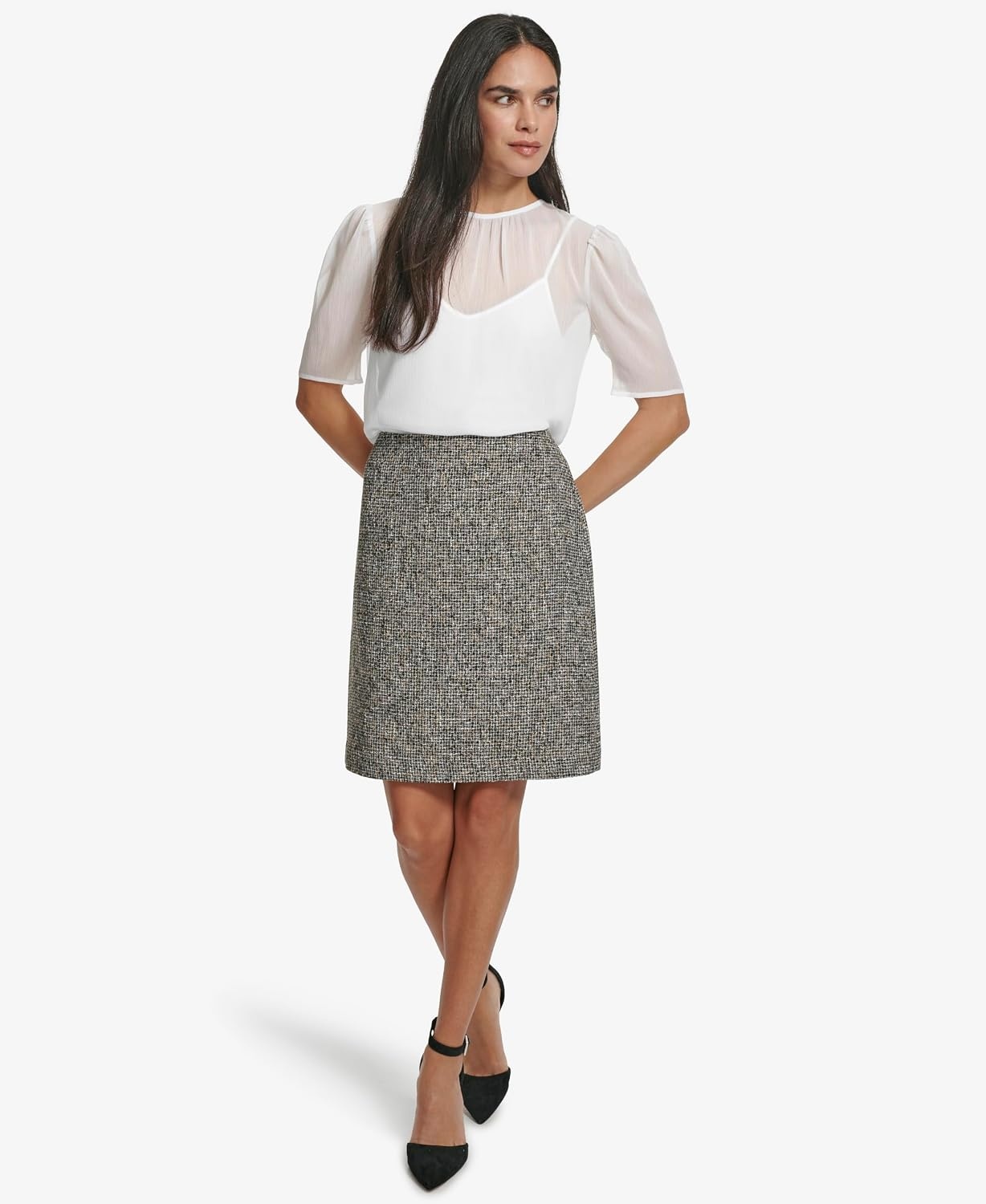 image:imageCalvin Klein Womens Centerback Zipper Velvet Wear to Work Suits SkirtBlack Multi