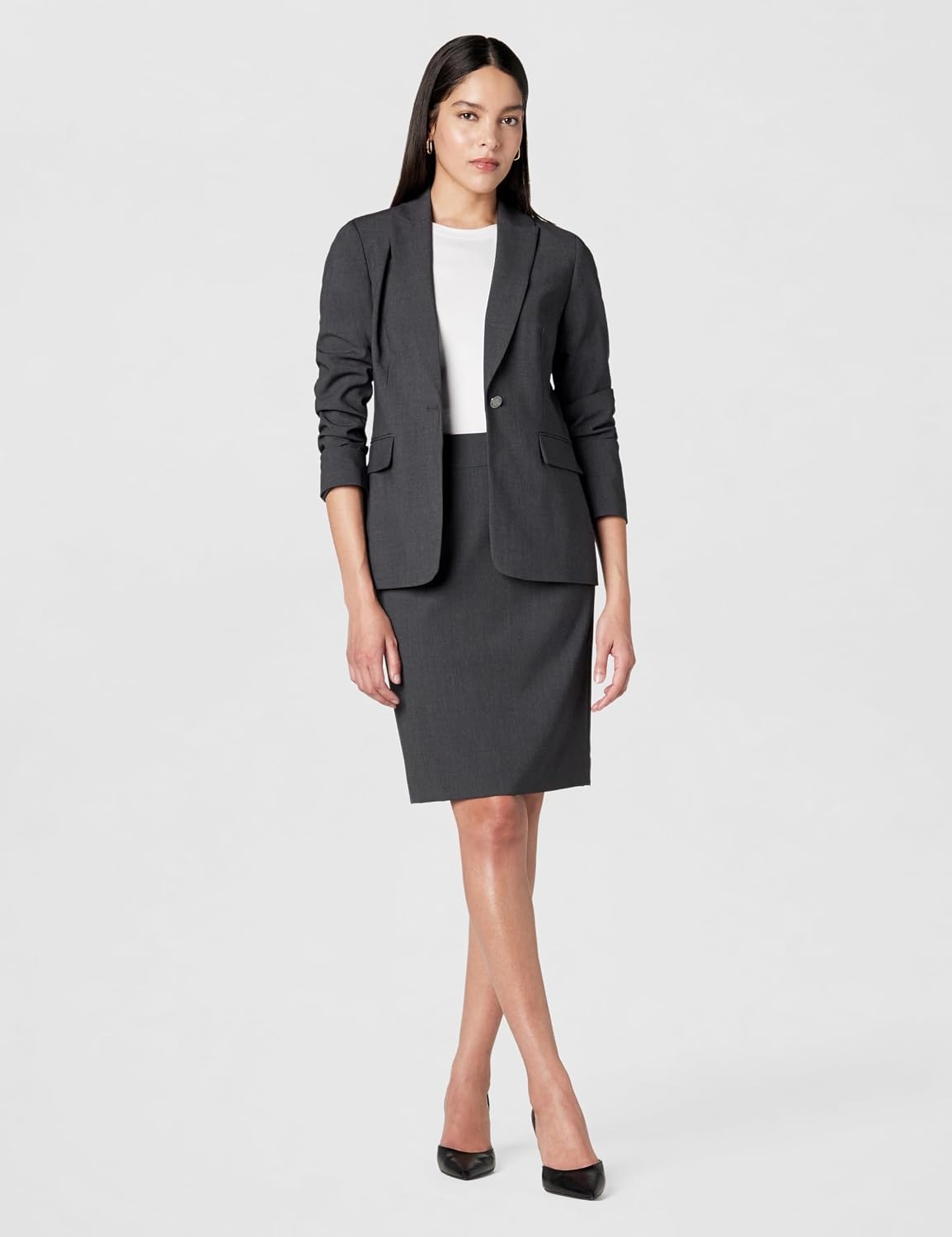 image:imageCalvin Klein Womens Centerback Zipper Velvet Wear to Work Suits SkirtCharcoal