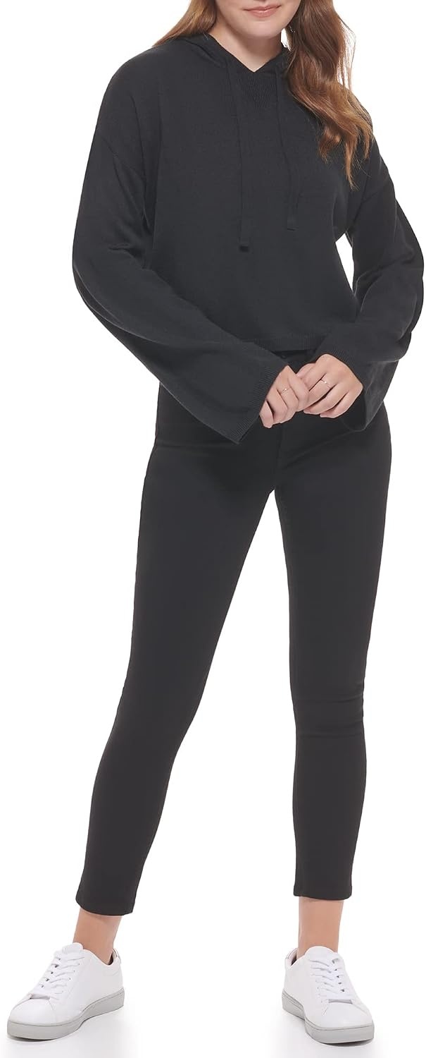 image:imageCalvin Klein Womens Chain Stitch Vneck SweaterBlack