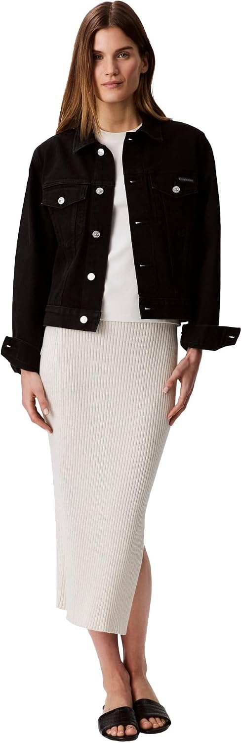 image:imageCalvin Klein Womens Cotton Rib Midi SkirtLight Grey