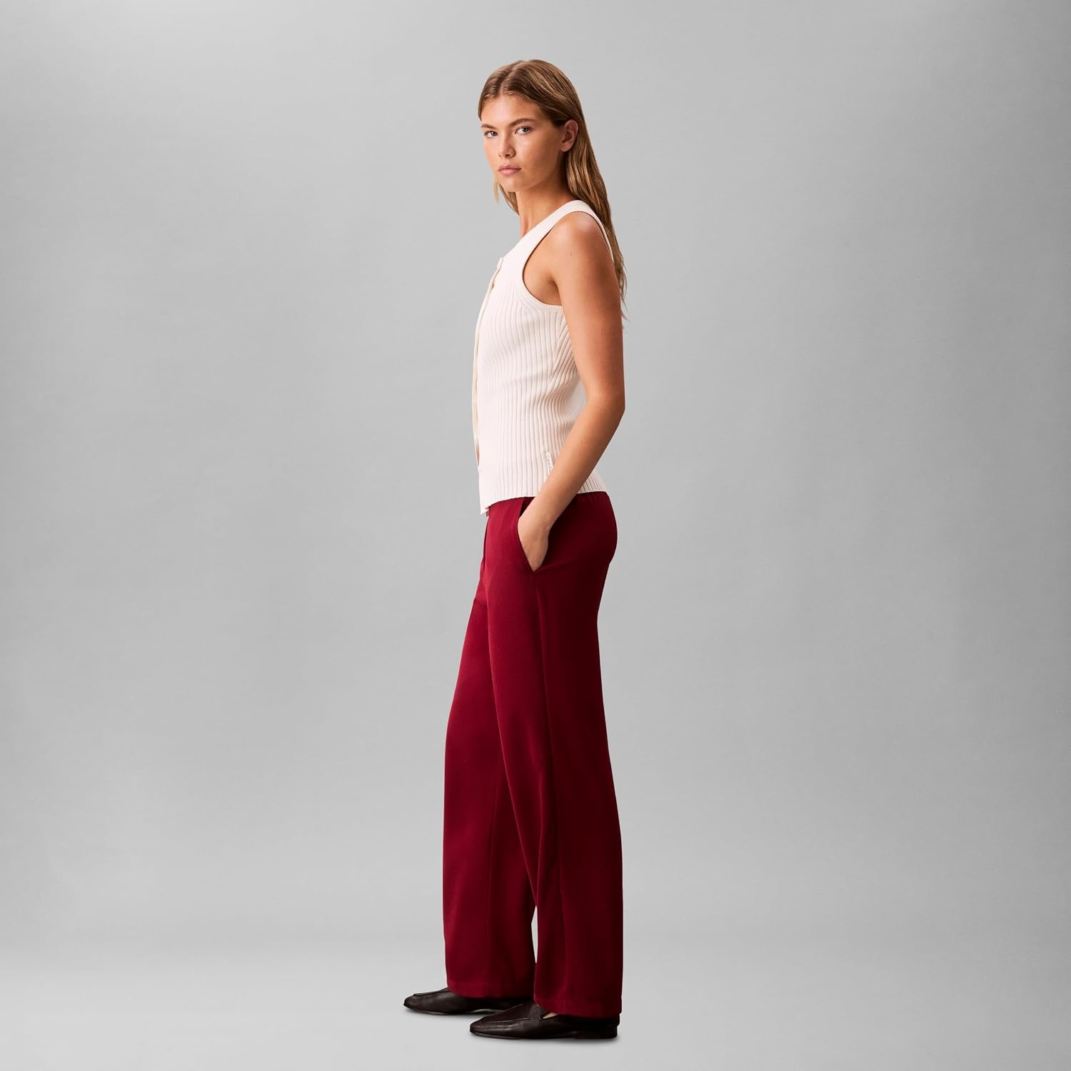 image:imageCalvin Klein Womens Crepe Wide Leg TrouserMagenta Jewel