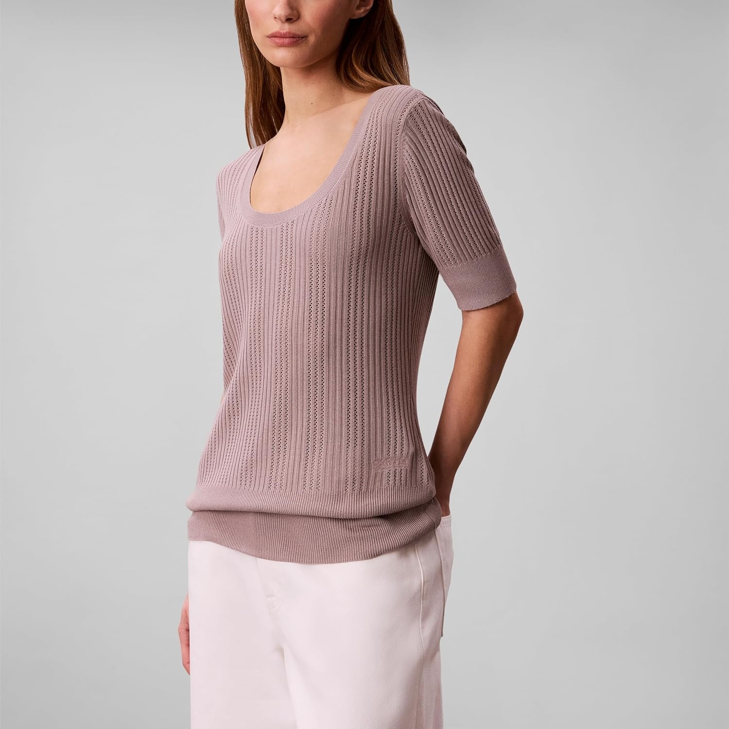 image:imageCalvin Klein Womens Fine Gauge Viscose Pointelle TopDusted Fox
