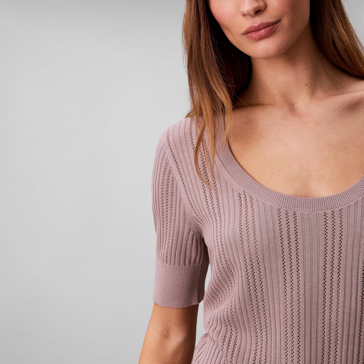 image:imageCalvin Klein Womens Fine Gauge Viscose Pointelle TopDusted Fox