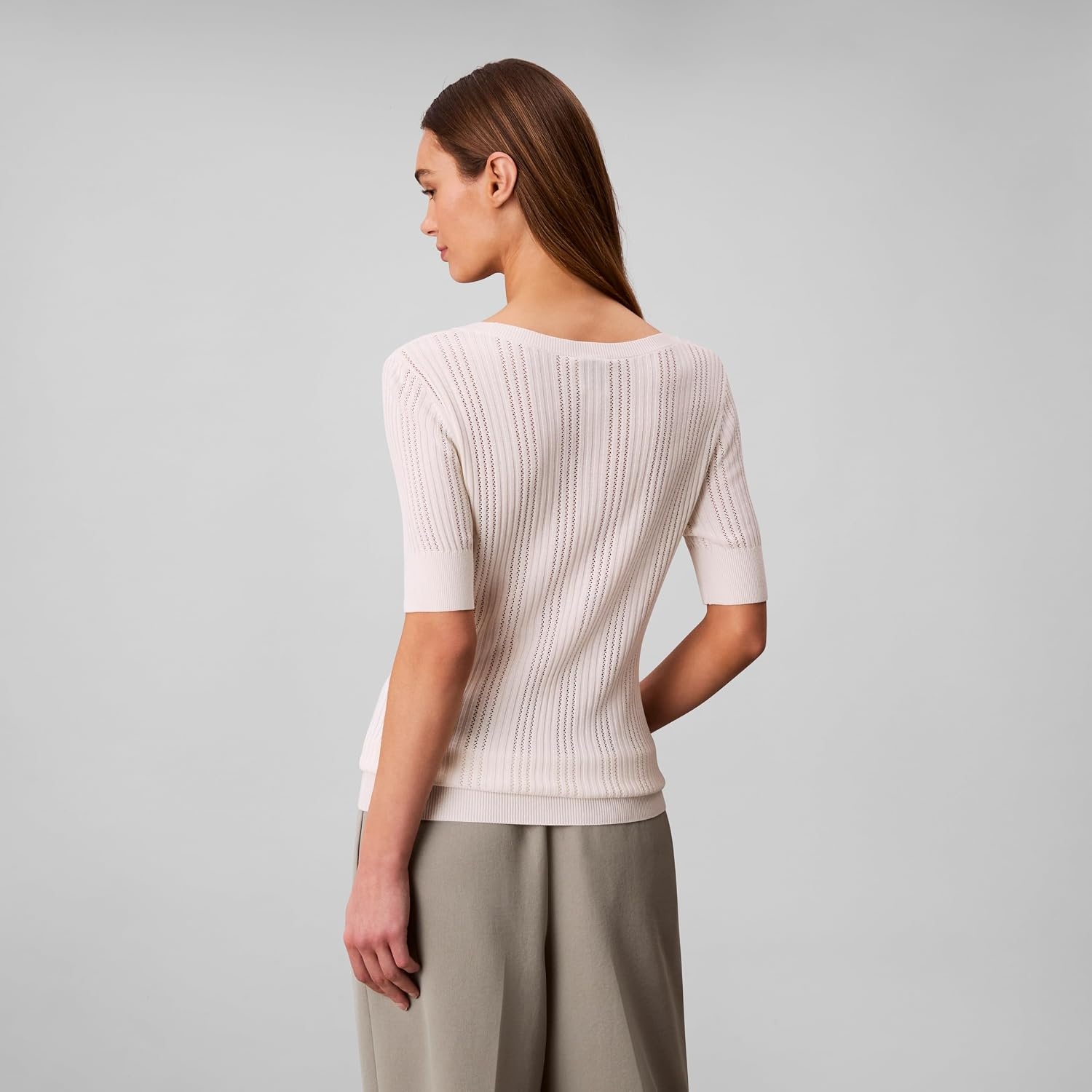 image:imageCalvin Klein Womens Fine Gauge Viscose Pointelle TopTofu
