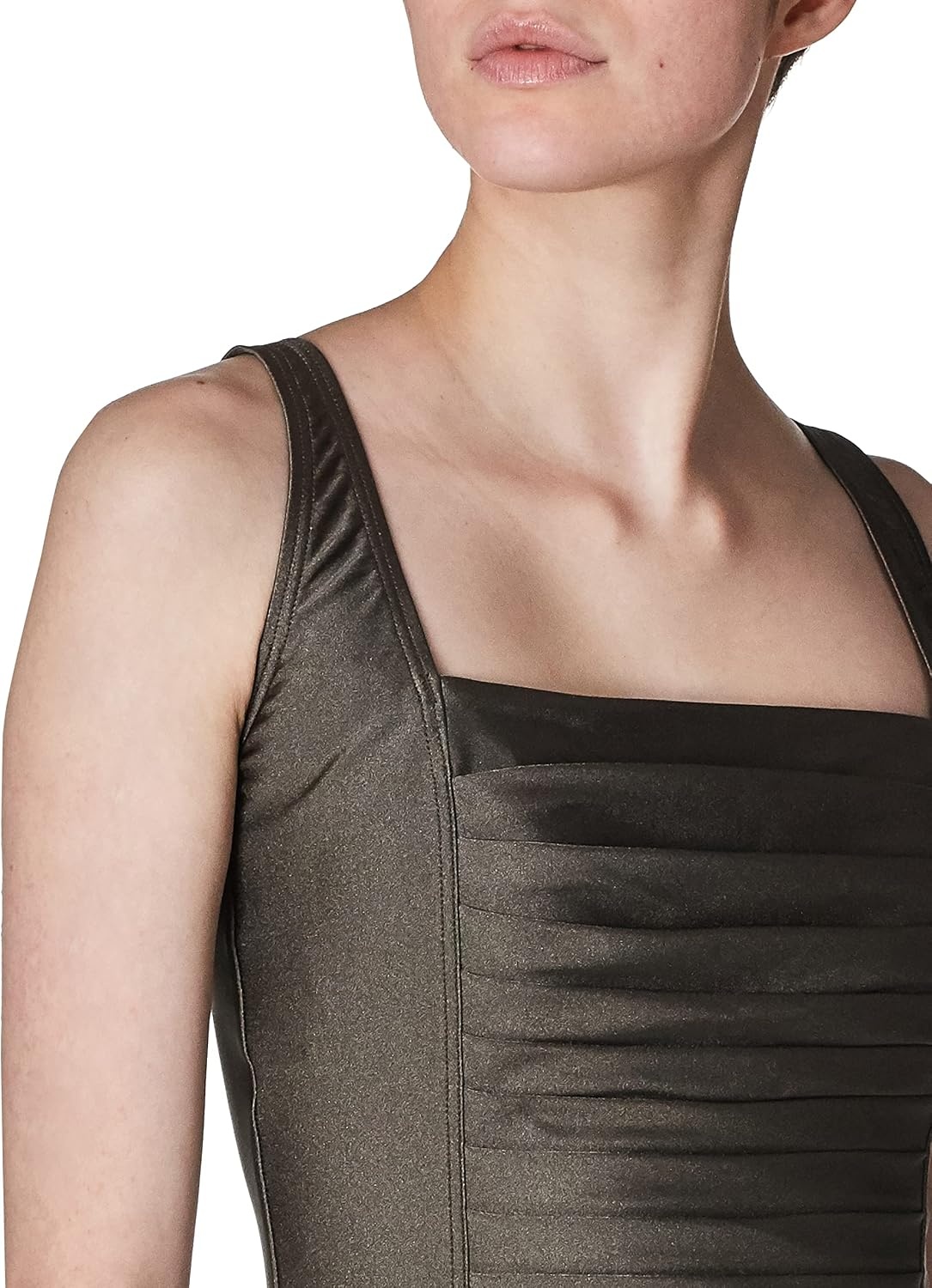image:imageCalvin Klein Womens Full Coverage Pleated Panel One Piece SwimsuitBronze