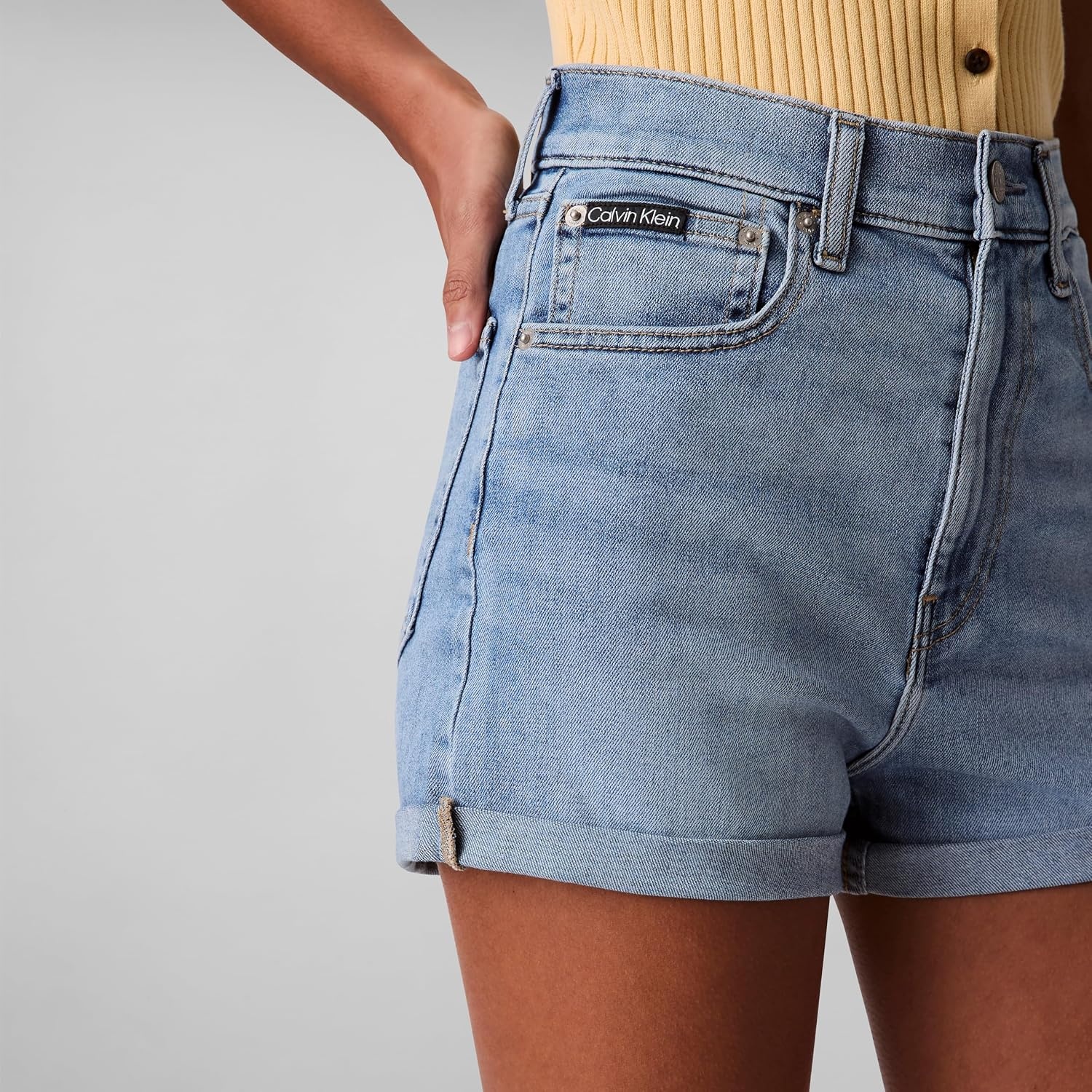 image:imageCalvin Klein Womens High Rise Denim ShortsRobins Egg