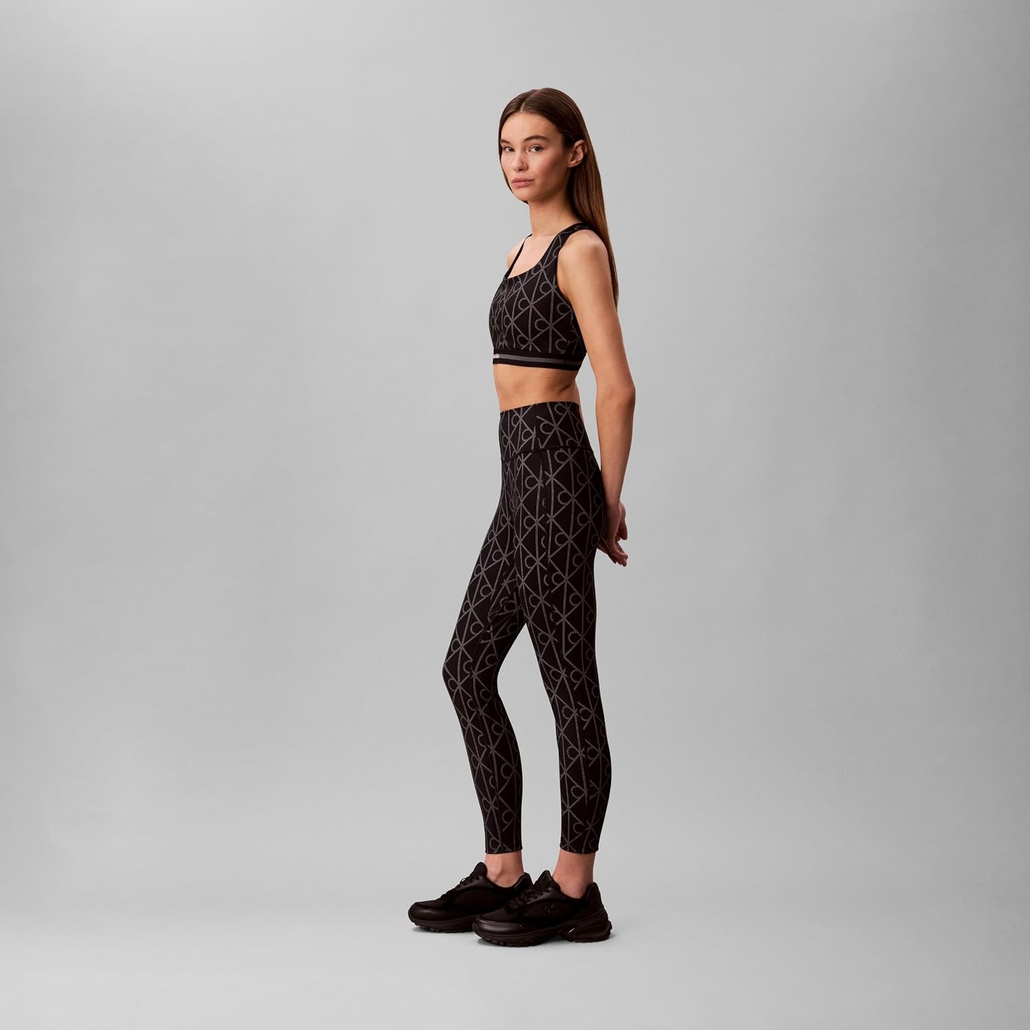 image:imageCalvin Klein Womens Icon Sport Printed High Rise 78 LeggingsDotted Emblem Black Print