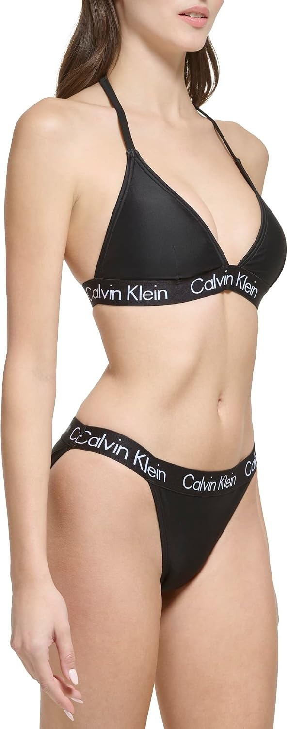 image:imageCalvin Klein Womens Low Waisted Elastic Logo Triangle Bikini SetBlack Logo