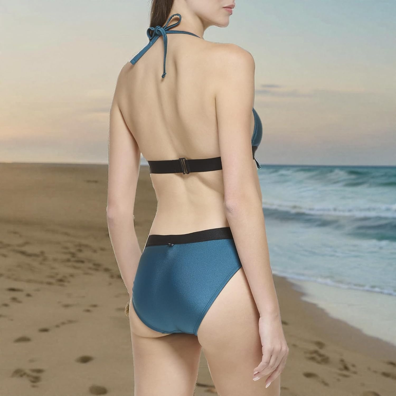 image:imageCalvin Klein Womens Low Waisted Elastic Logo Triangle Bikini SetCypress Shimmer