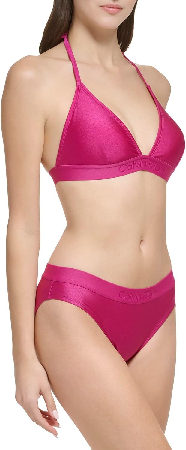 image:imageCalvin Klein Womens Low Waisted Elastic Logo Triangle Bikini SetFuchsia Shimmer