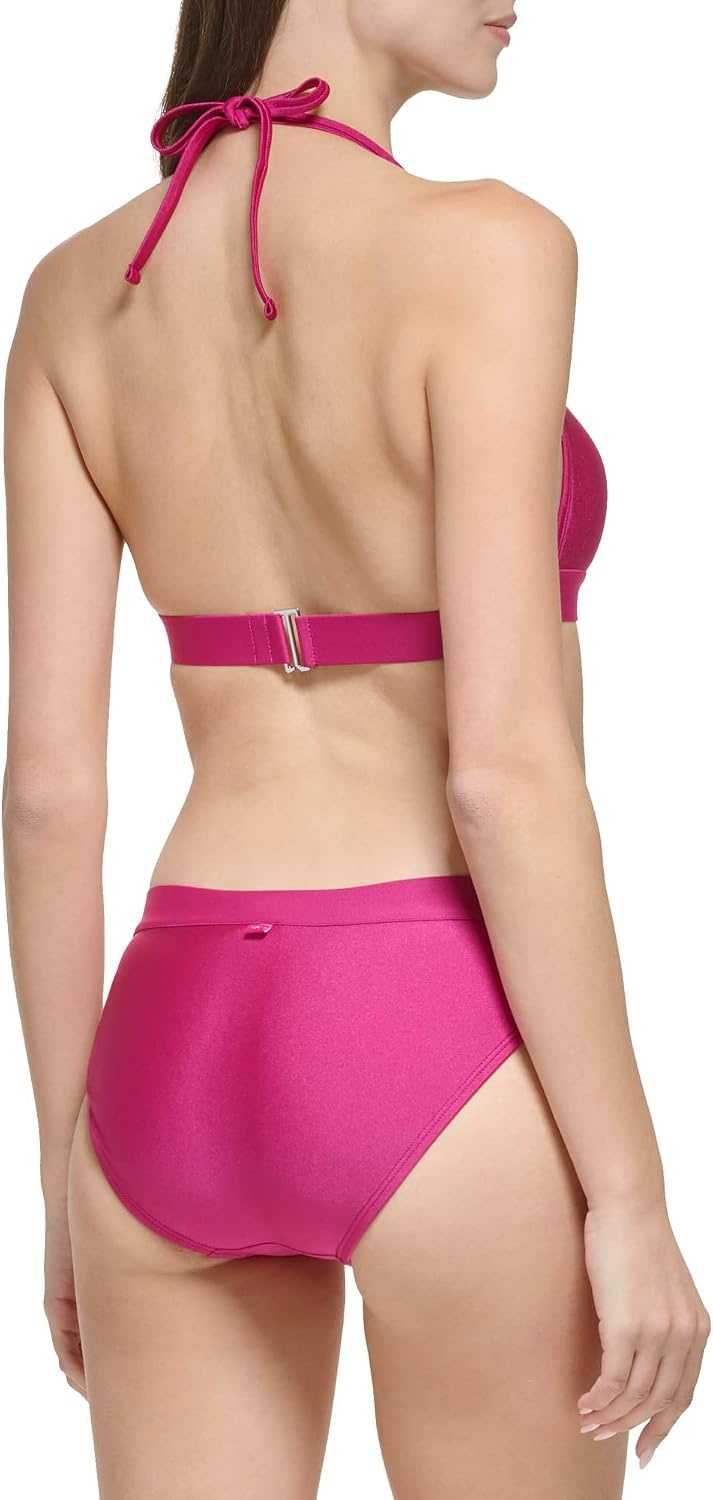 image:imageCalvin Klein Womens Low Waisted Elastic Logo Triangle Bikini SetFuchsia Shimmer