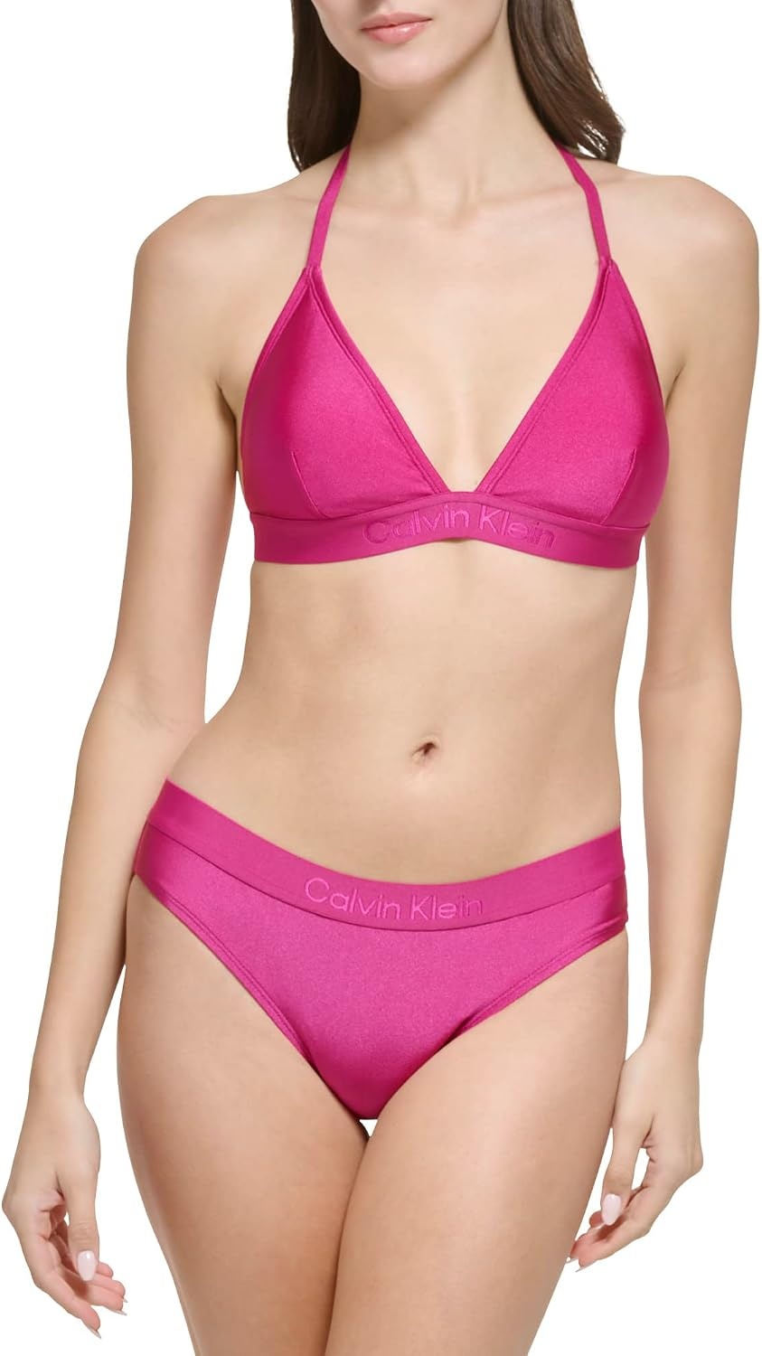 image:imageCalvin Klein Womens Low Waisted Elastic Logo Triangle Bikini SetFuchsia Shimmer