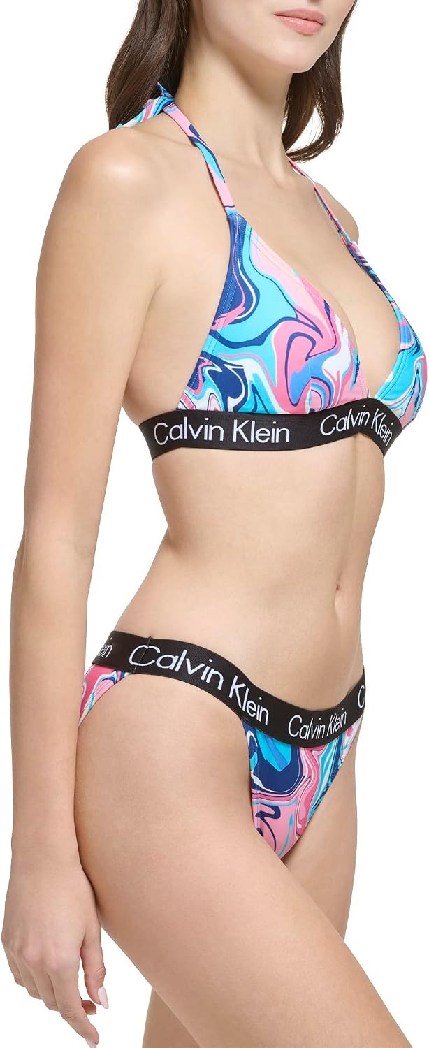 image:imageCalvin Klein Womens Low Waisted Elastic Logo Triangle Bikini SetPaint Spill Logo