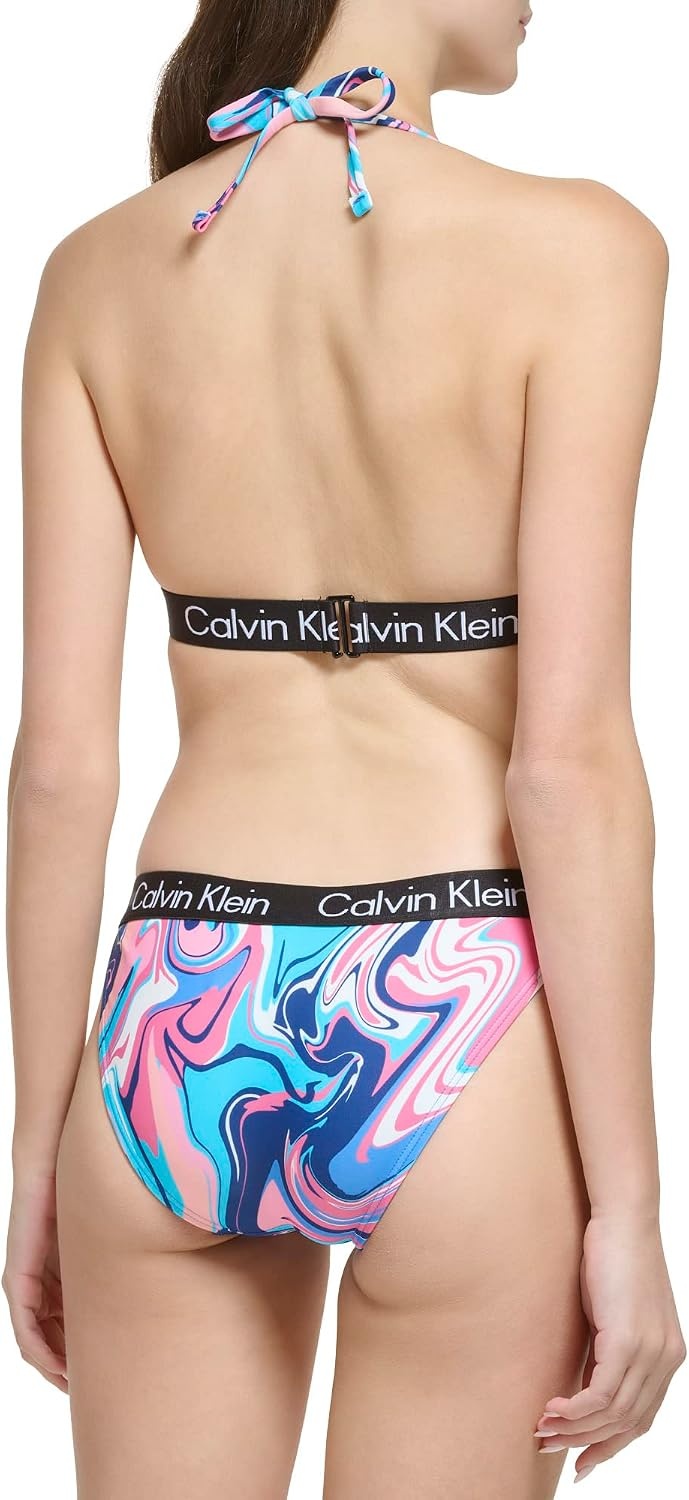 image:imageCalvin Klein Womens Low Waisted Elastic Logo Triangle Bikini SetPaint Spill Logo