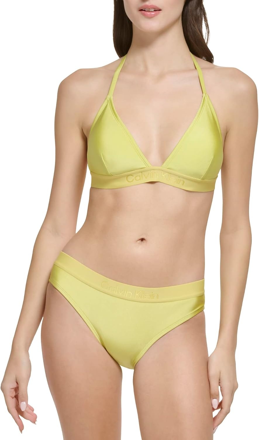 image:imageCalvin Klein Womens Low Waisted Elastic Logo Triangle Bikini SetPear Shimmer