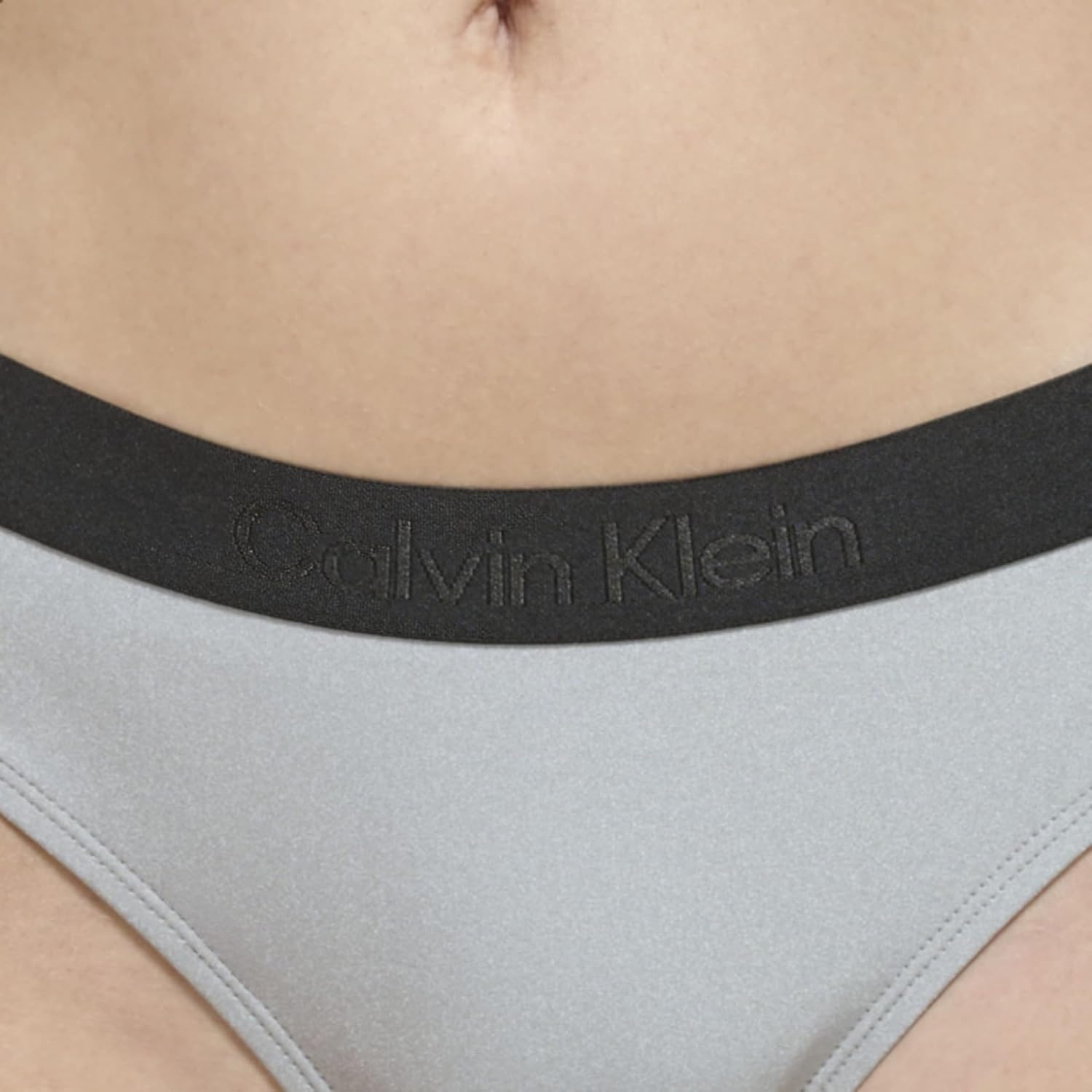 image:imageCalvin Klein Womens Low Waisted Elastic Logo Triangle Bikini SetPlatinum Shimmer