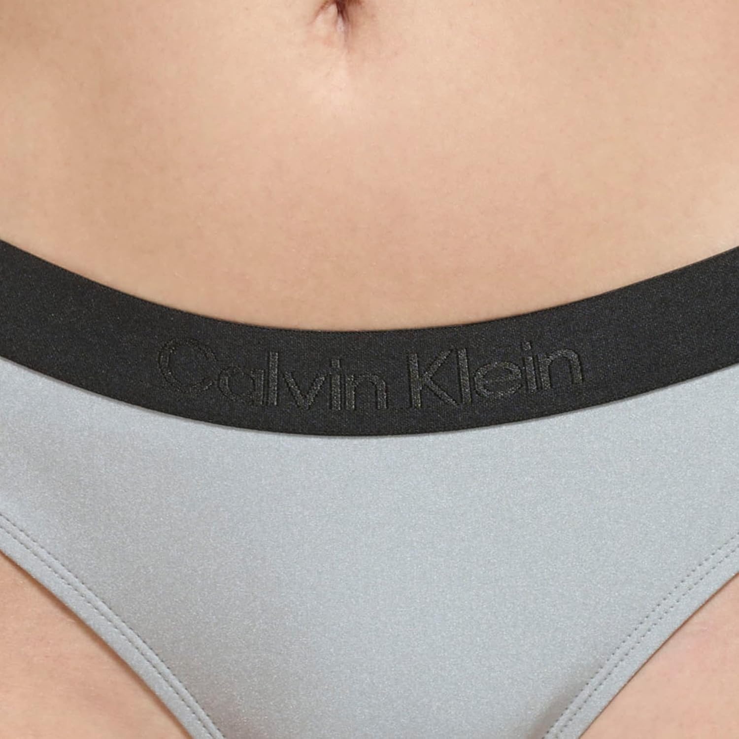 image:imageCalvin Klein Womens Low Waisted Elastic Logo Triangle Bikini SetPlatinum Shimmer