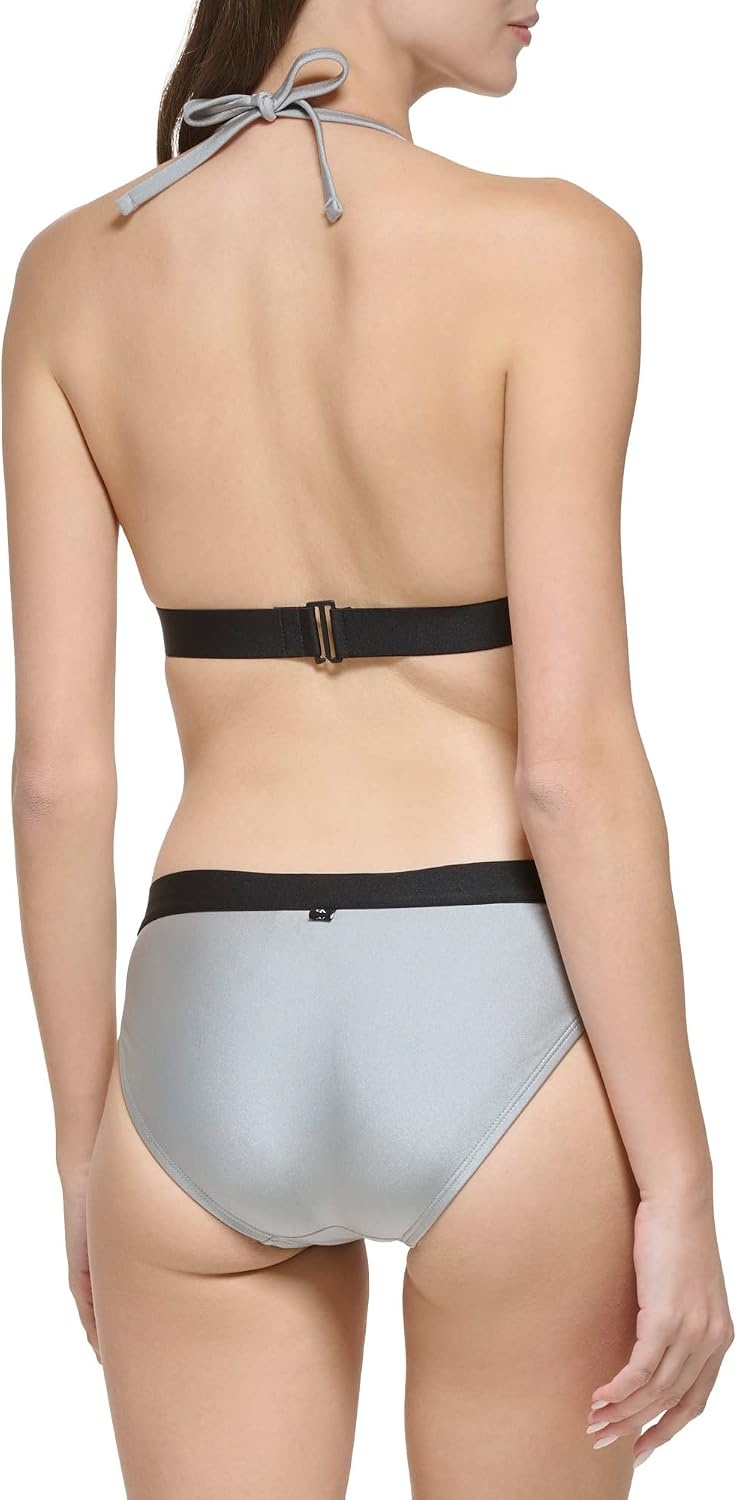 image:imageCalvin Klein Womens Low Waisted Elastic Logo Triangle Bikini SetPlatinum Shimmer