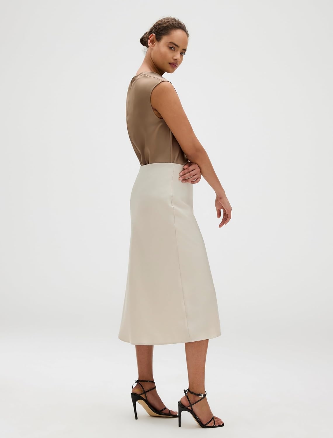 image:imageCalvin Klein Womens Matte Satin Midi SkirtOatmeal
