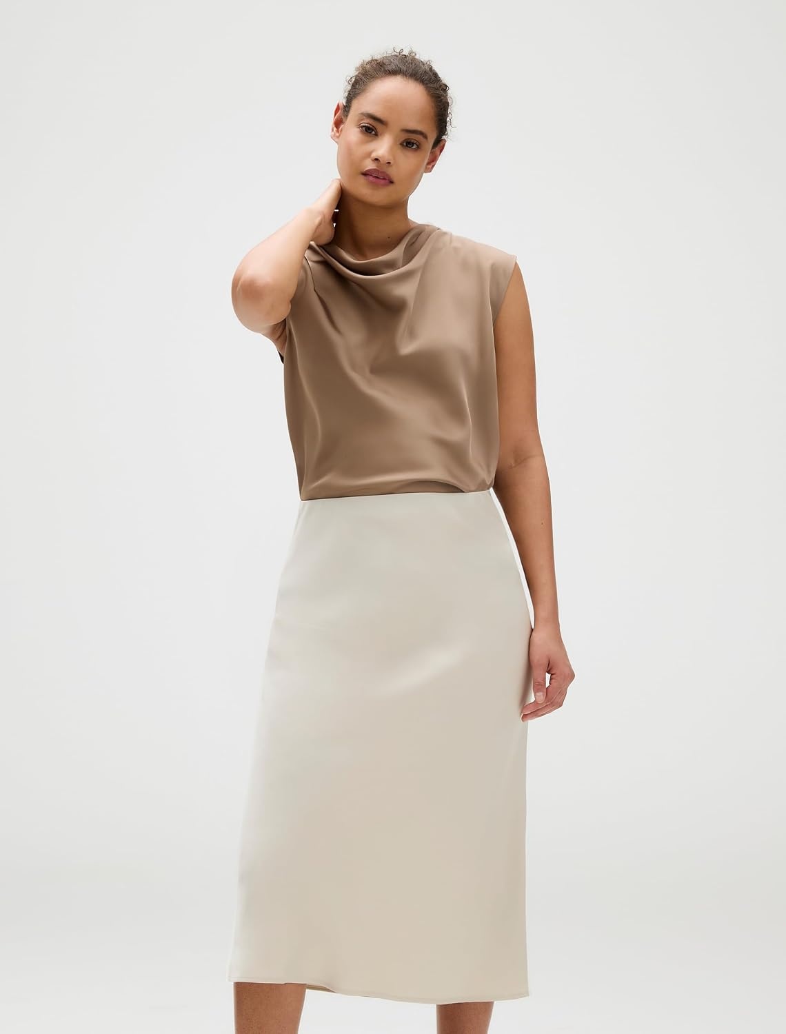 image:imageCalvin Klein Womens Matte Satin Midi SkirtOatmeal