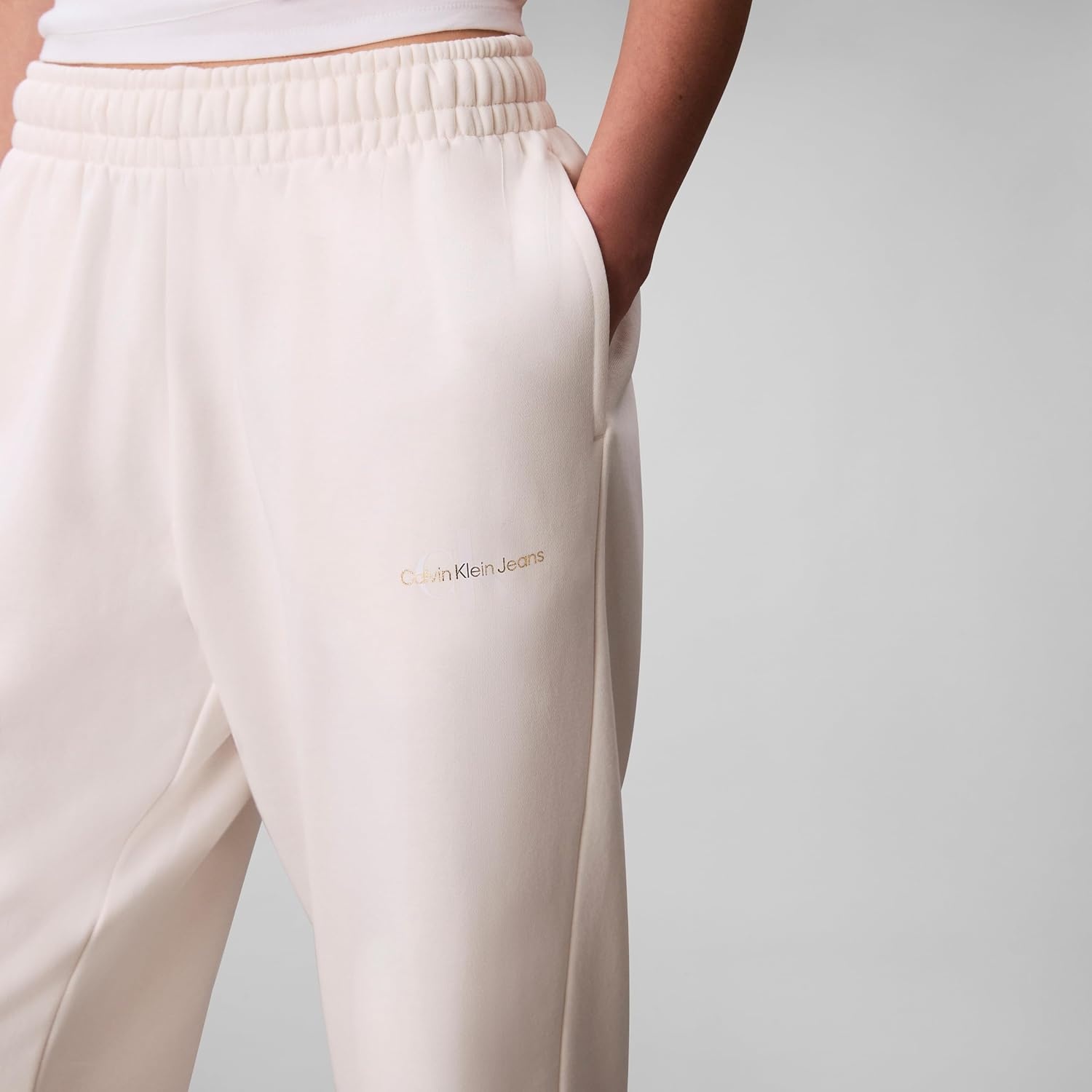 image:imageCalvin Klein Womens Monogram Logo JoggersWhite Greige