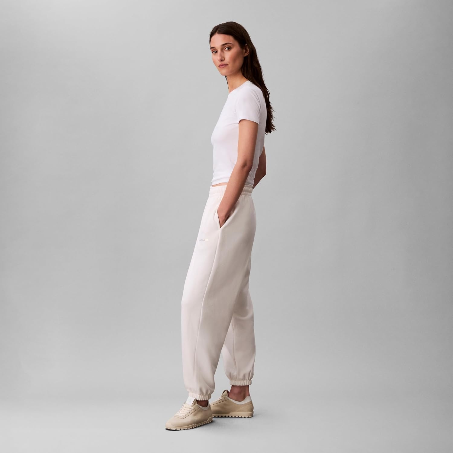 image:imageCalvin Klein Womens Monogram Logo JoggersWhite Greige