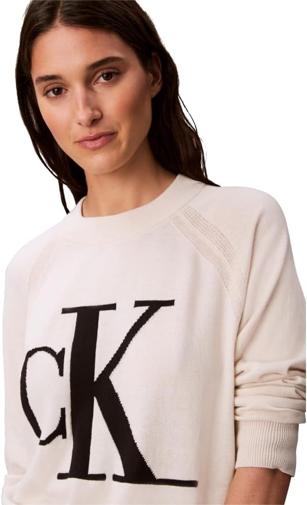 image:imageCalvin Klein Womens Monogram Logo Mockneck SweaterChalk