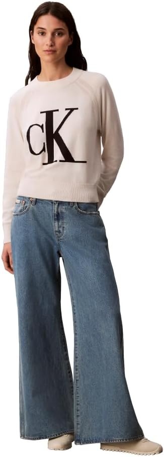 image:imageCalvin Klein Womens Monogram Logo Mockneck SweaterChalk