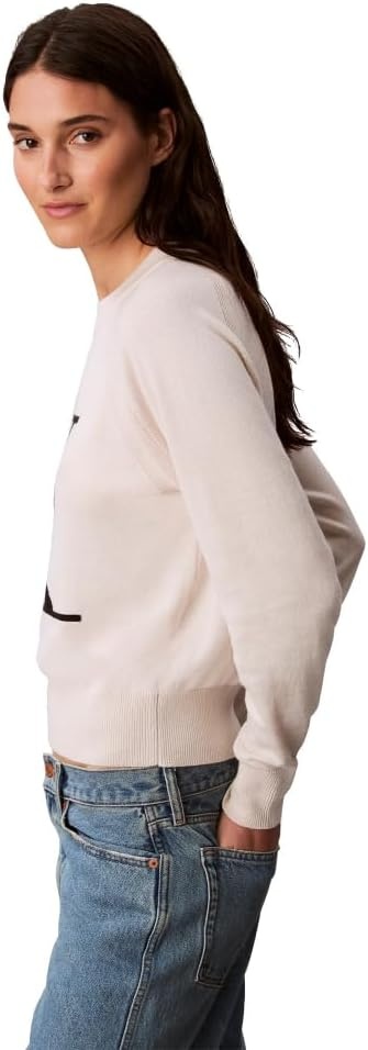 image:imageCalvin Klein Womens Monogram Logo Mockneck SweaterChalk