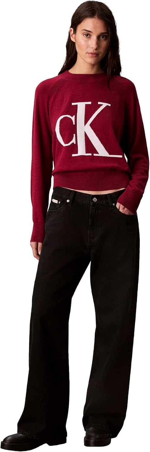 image:imageCalvin Klein Womens Monogram Logo Mockneck SweaterMagenta Jewel