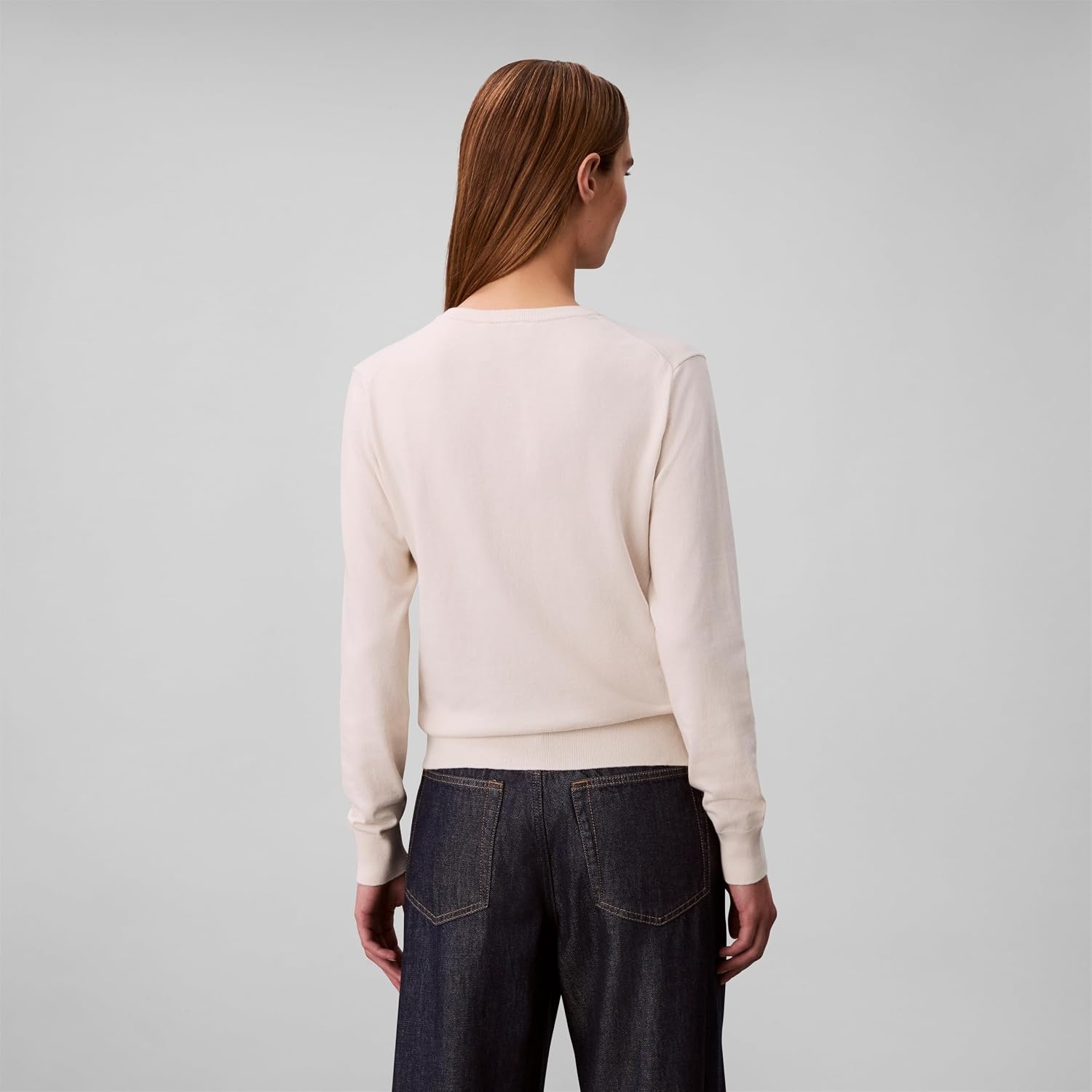 image:imageCalvin Klein Womens Monogram Logo VNeck SweaterChalk