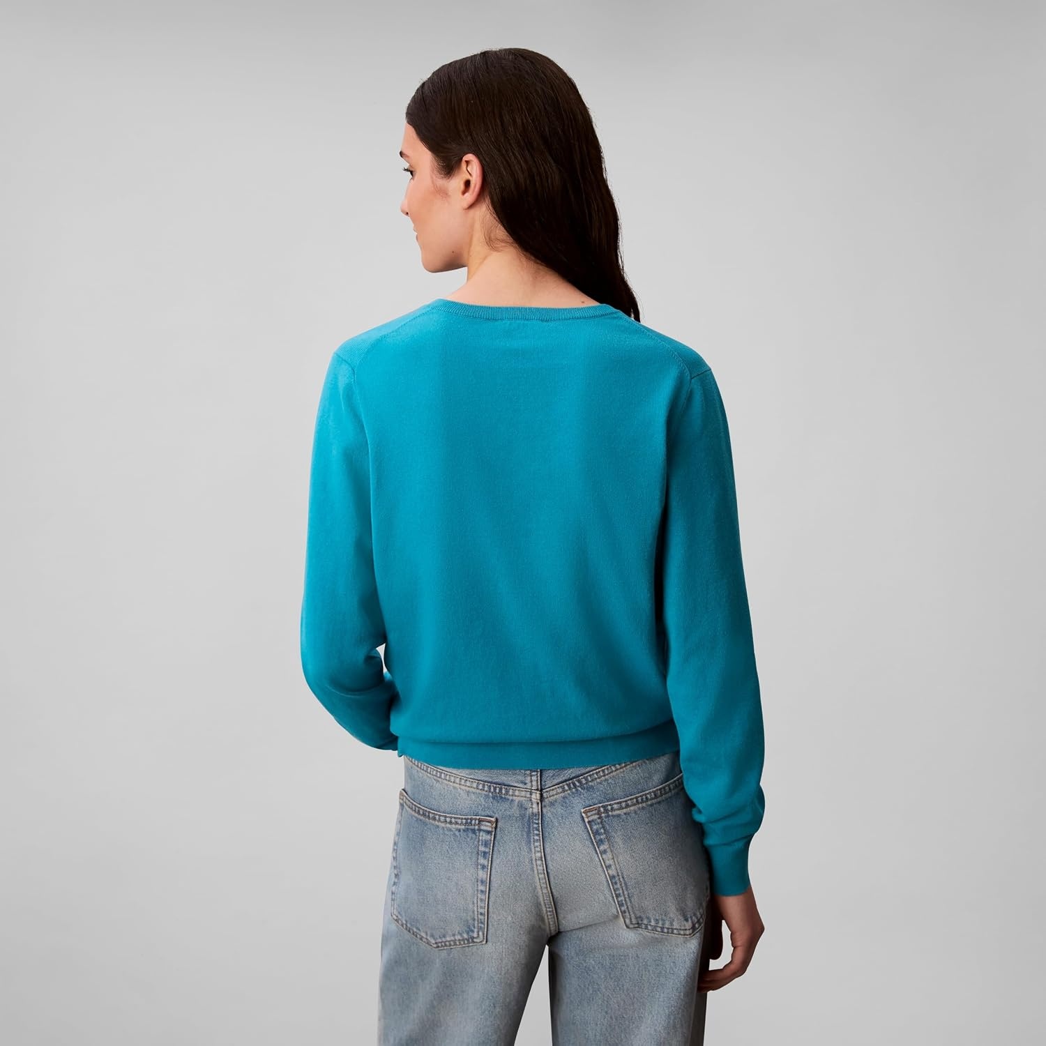 image:imageCalvin Klein Womens Monogram Logo VNeck SweaterTeal Slate
