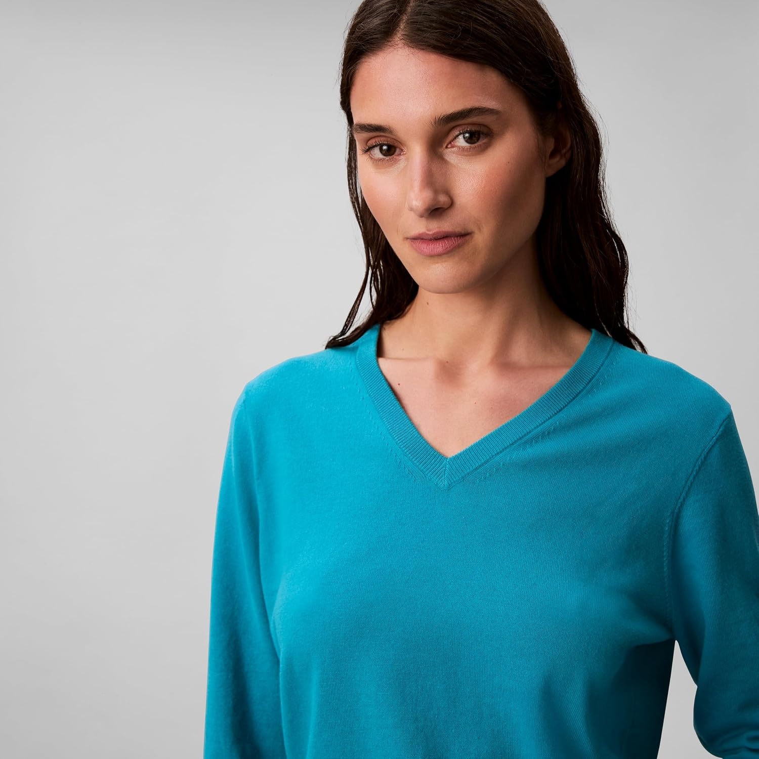 image:imageCalvin Klein Womens Monogram Logo VNeck SweaterTeal Slate