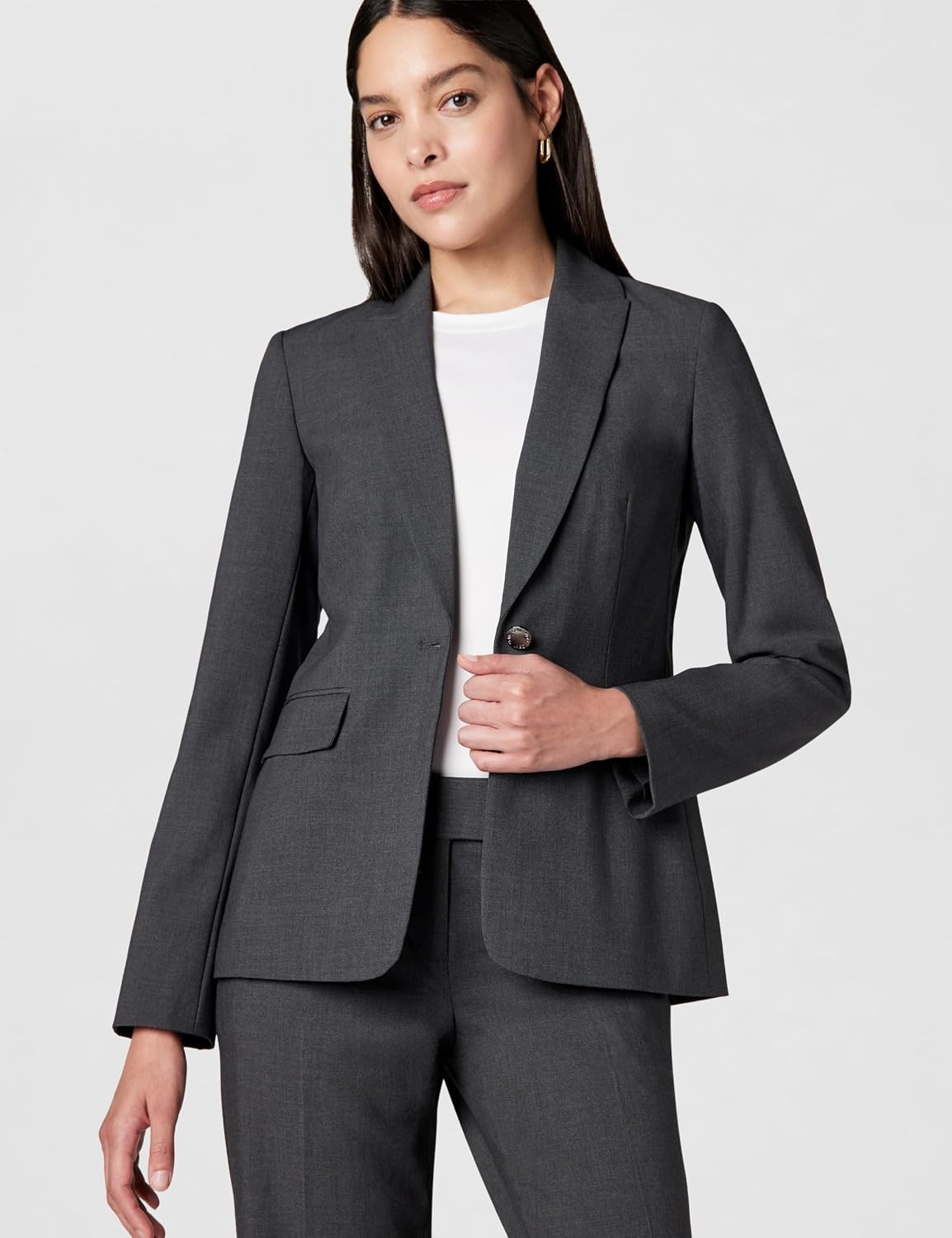 image:imageCalvin Klein Womens One Button Lux BlazerCharcoal