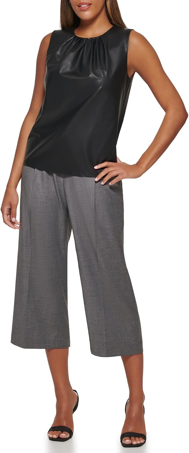 image:imageCalvin Klein Womens Pleat Neck Sleeveless BlouseBlack
