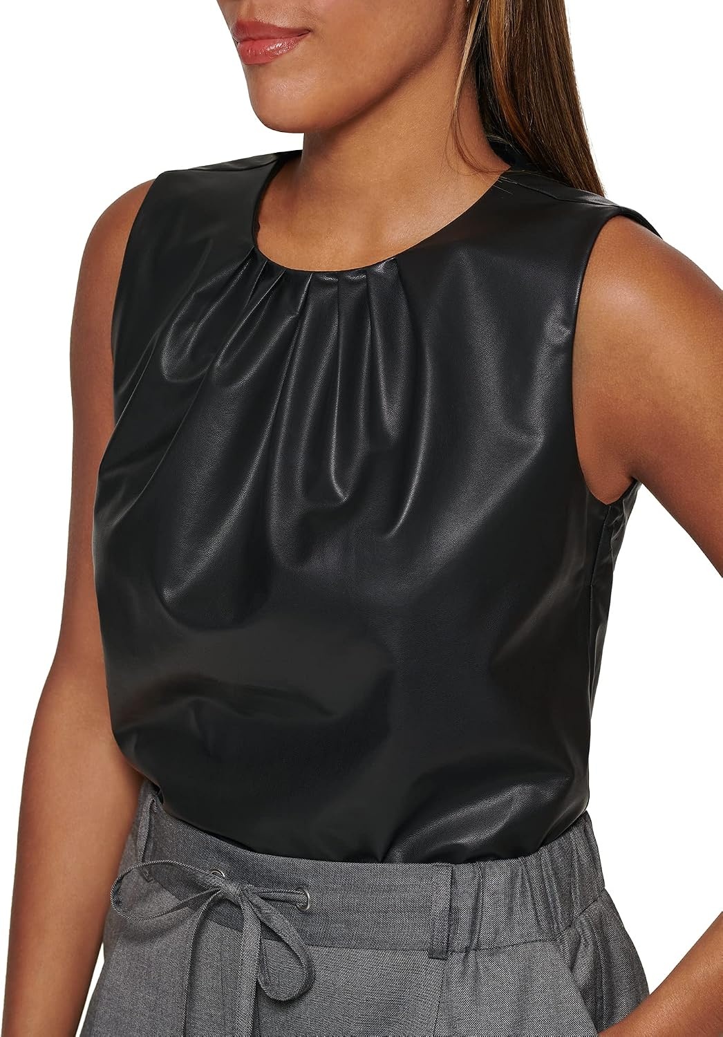 image:imageCalvin Klein Womens Pleat Neck Sleeveless BlouseBlack