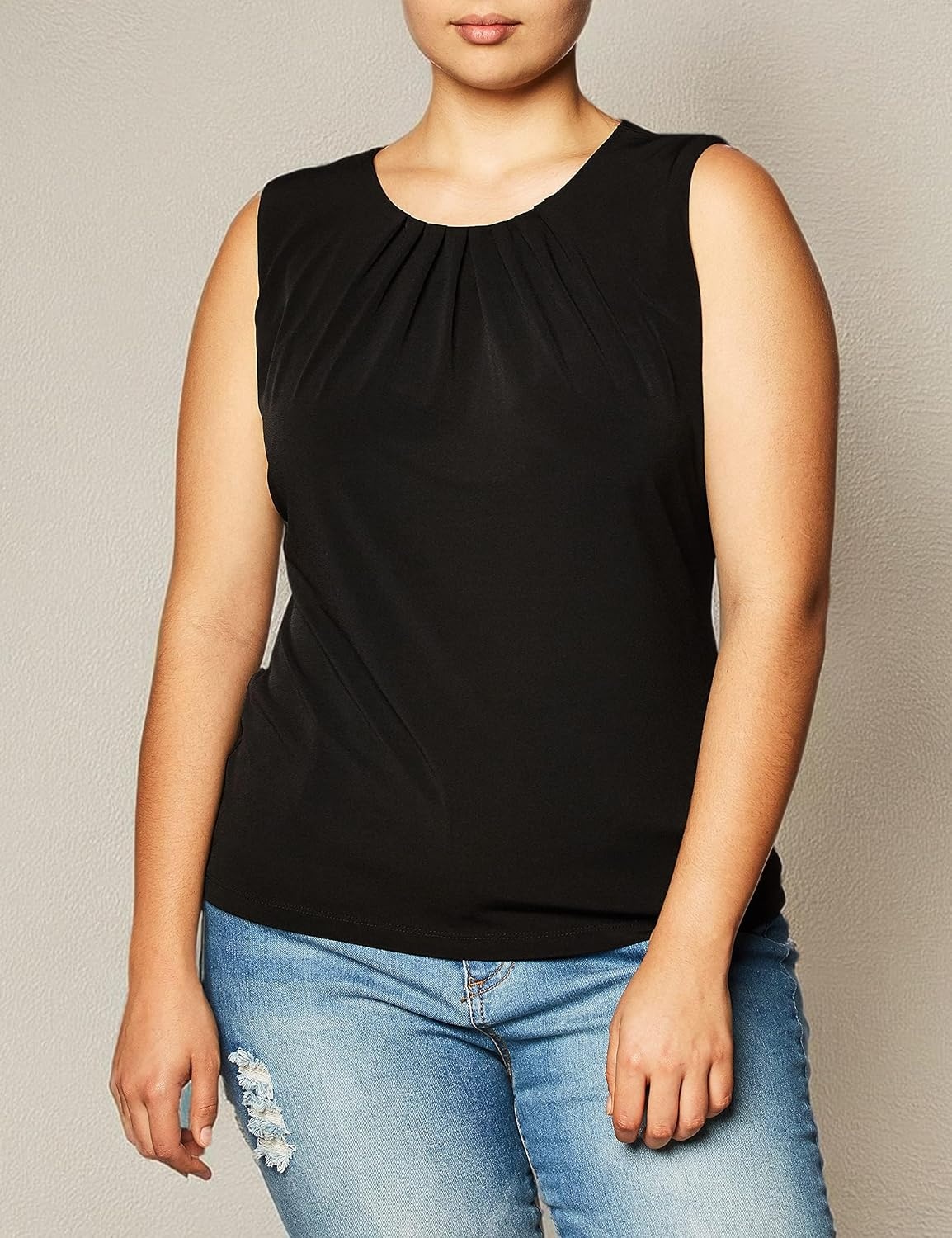 image:imageCalvin Klein Womens Pleat Neck Sleeveless BlouseDeep Black