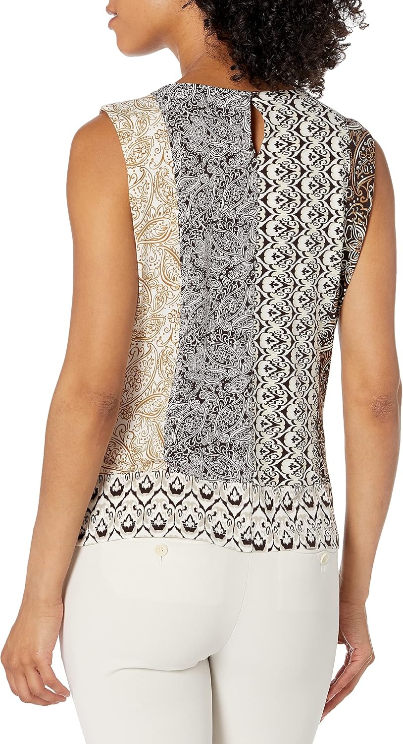image:imageCalvin Klein Womens Pleat Neck Sleeveless BlouseDeep Luggage