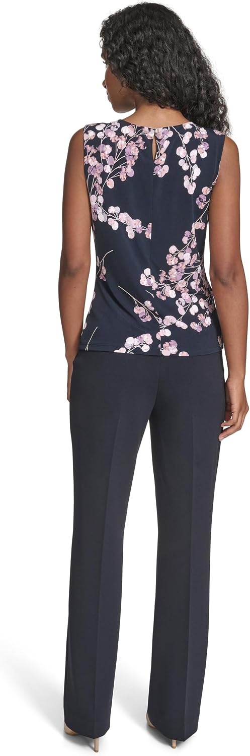 image:imageCalvin Klein Womens Pleat Neck Sleeveless BlouseNavyCream Multi