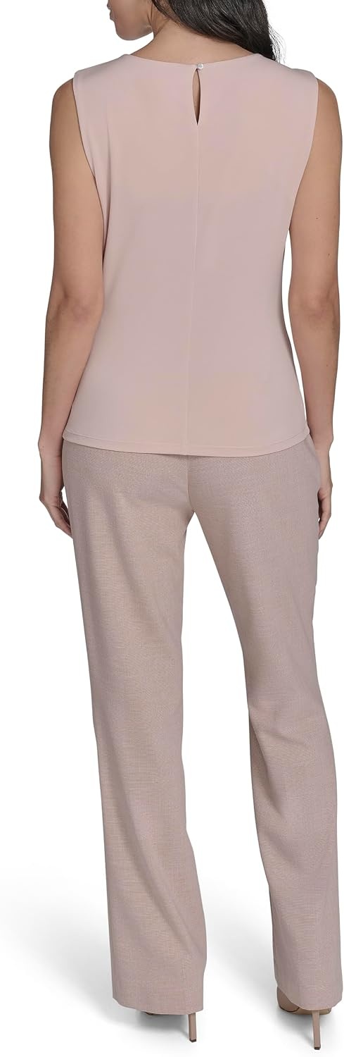 image:imageCalvin Klein Womens Pleat Neck Sleeveless BlousePink Pepper