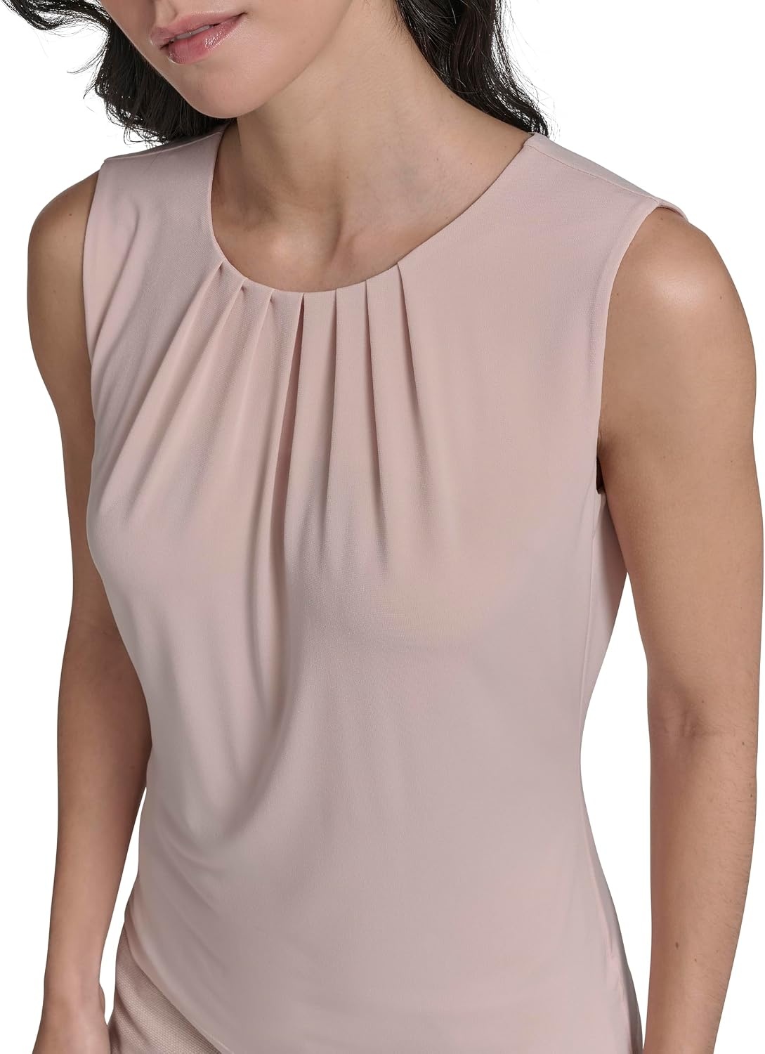 image:imageCalvin Klein Womens Pleat Neck Sleeveless BlousePink Pepper
